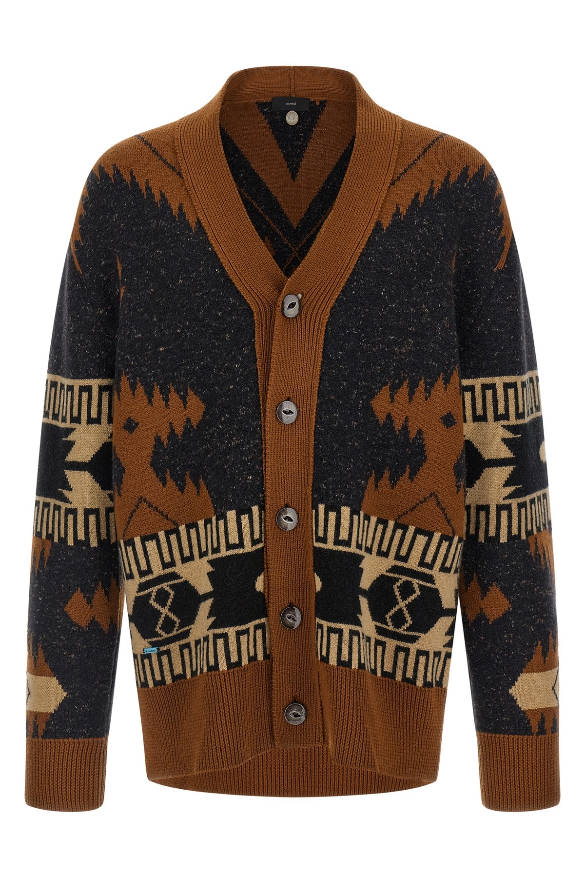 Alanui Geometric Pattern Long Sleeve Cardigan In Brown