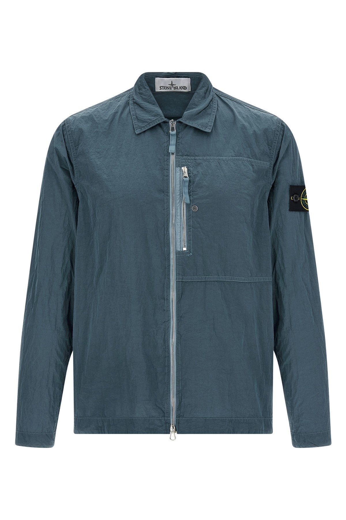 Stone Island Overshirt With Logo Badge And Chest Pocket In Blue