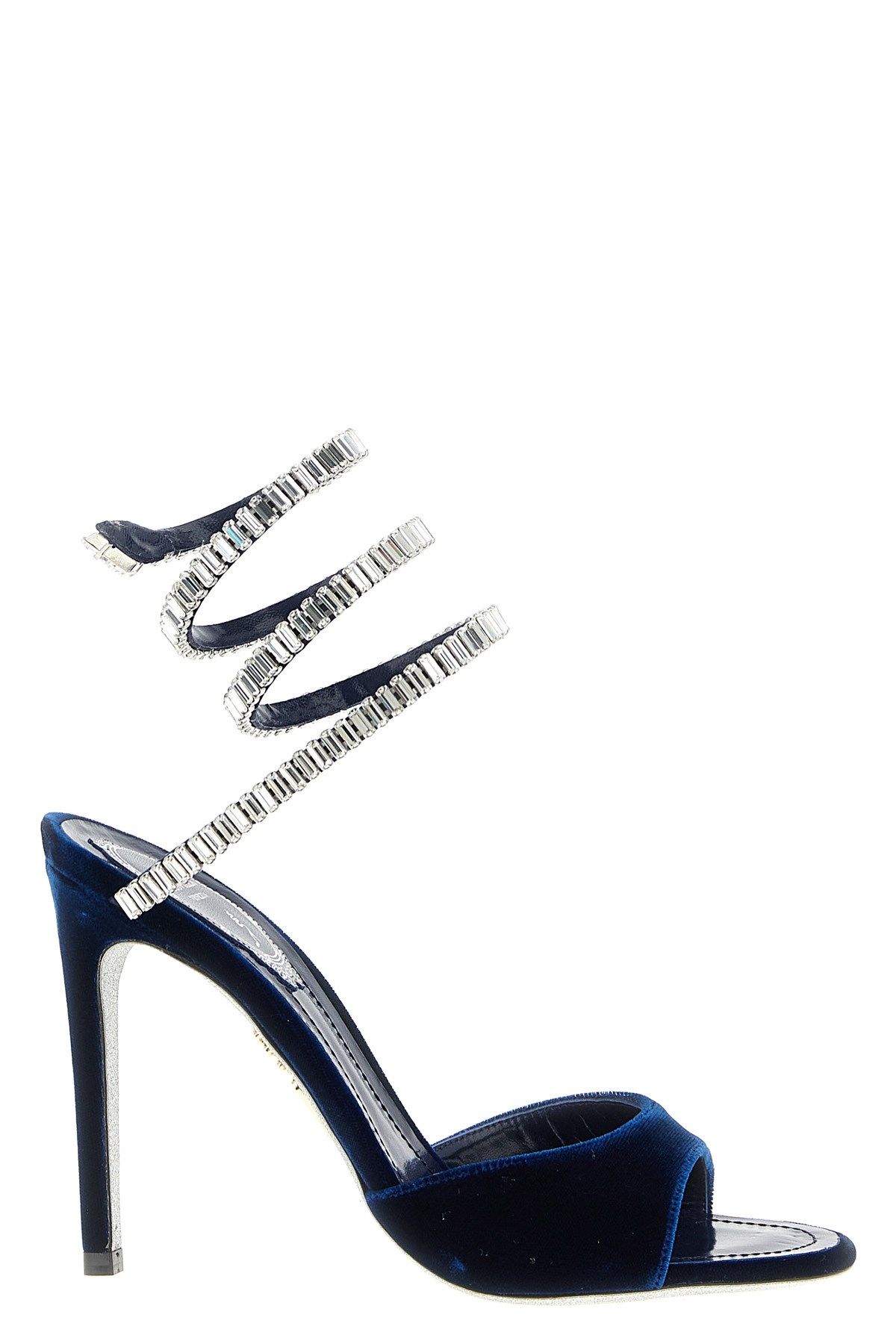René Caovilla Spiral Velvet Sandals Embellished Straps In Blue