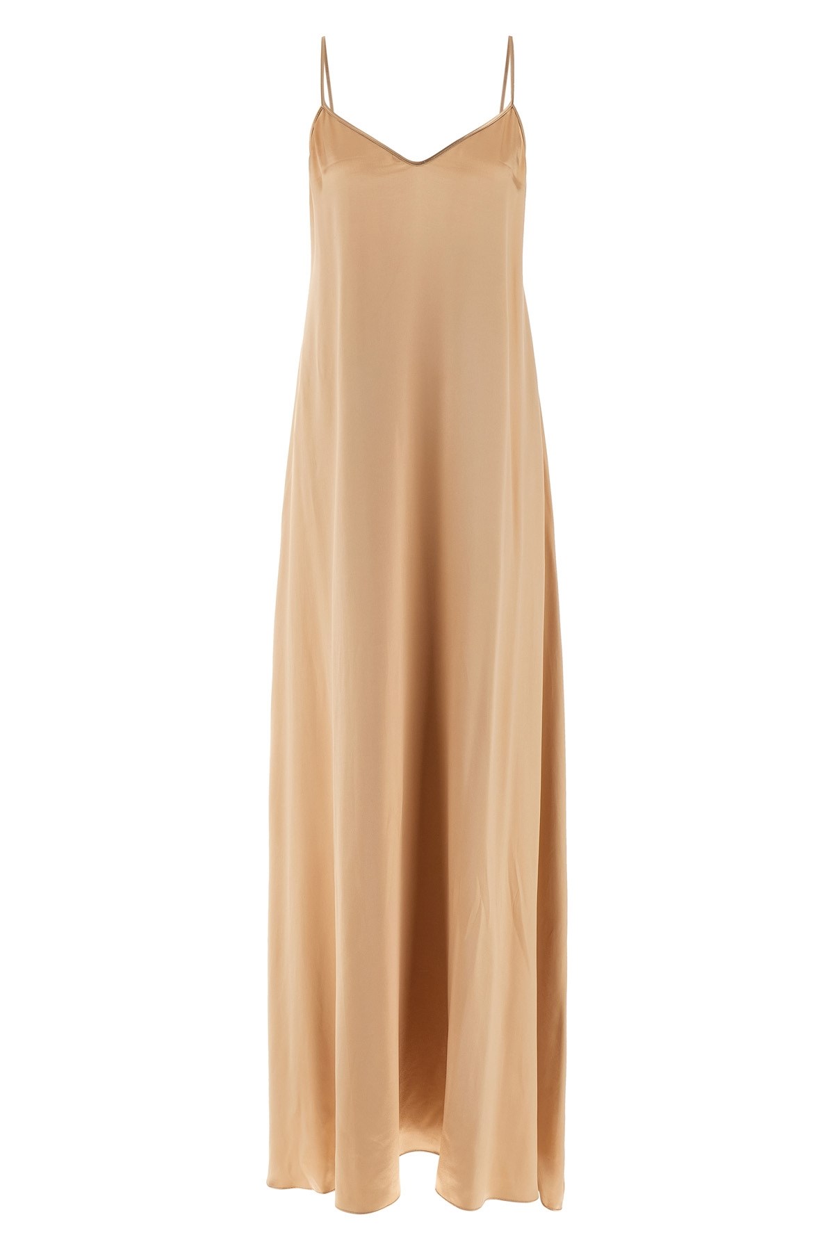 Ferragamo V-neck Flowing Floor-length Dress Straps In Sand