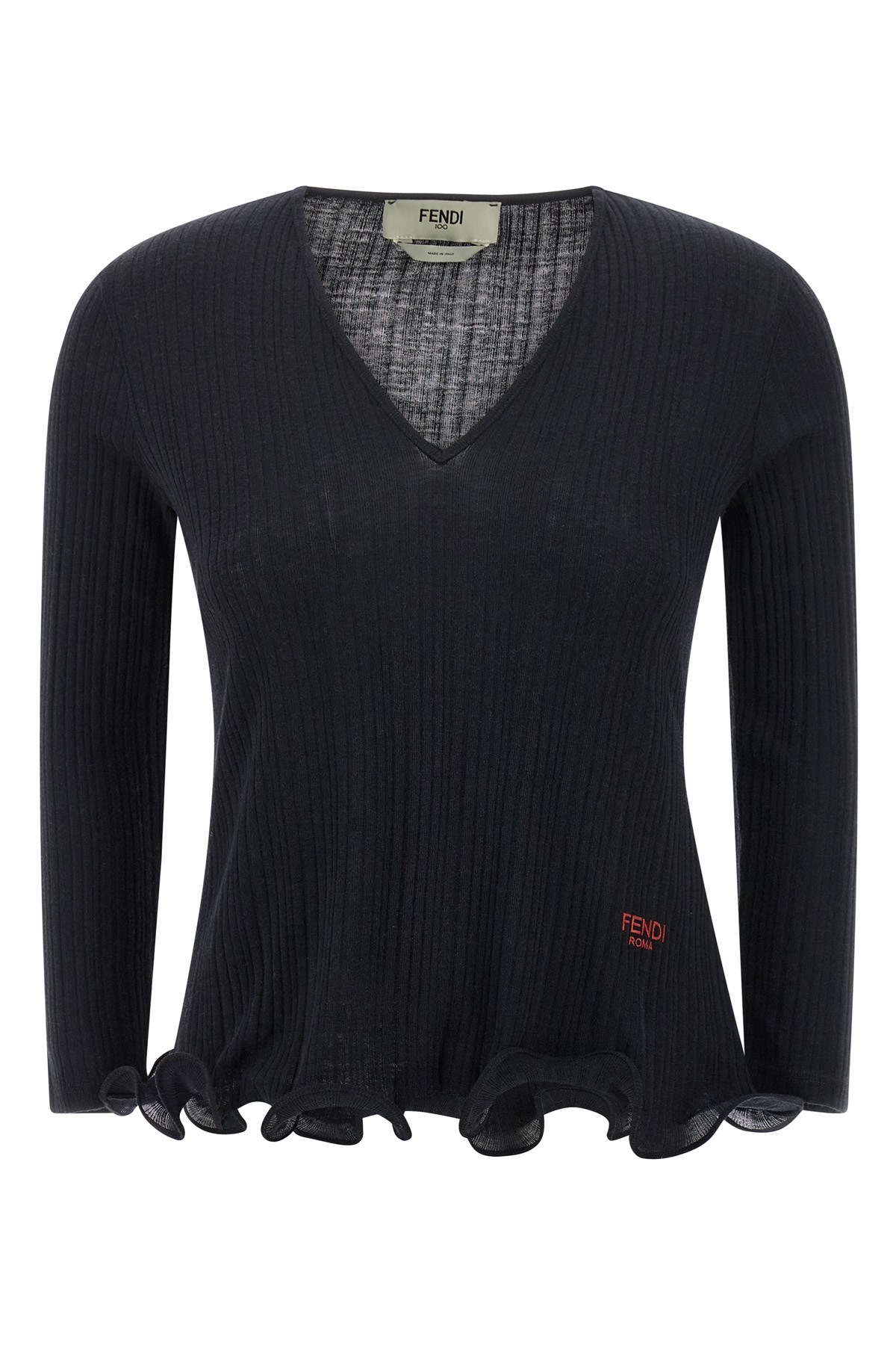 Fendi Ruffled Sweater Sweaters And Cardigans Black In Black