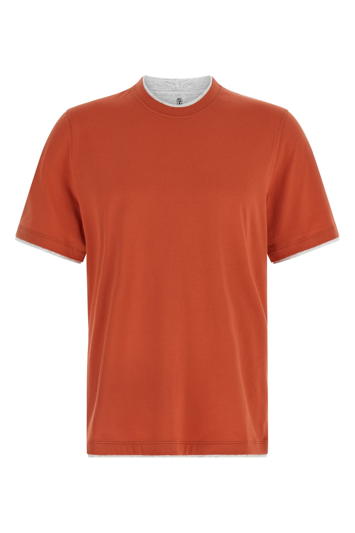 Brunello Cucinelli Cotton Jersey Crew Neck T-shirt With Faux-layering Clothing In Orange