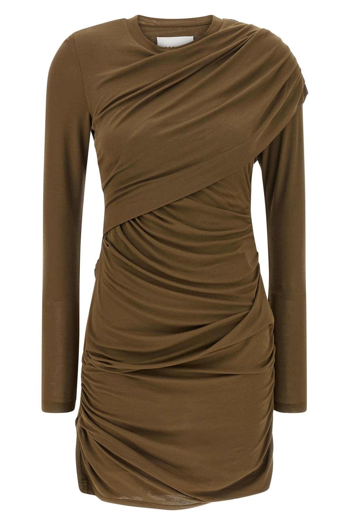 Isabel Marant Étoile Draped Long Sleeve Dress With Asymmetric Neckline In Green