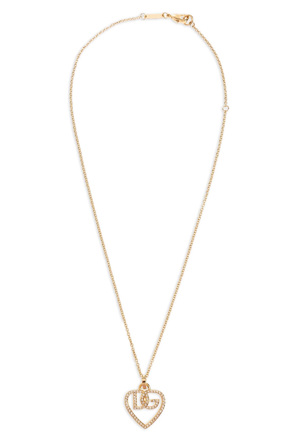 Dolce & Gabbana Heart And Logo Rhinestones Pendant Necklace Accessories In Gold