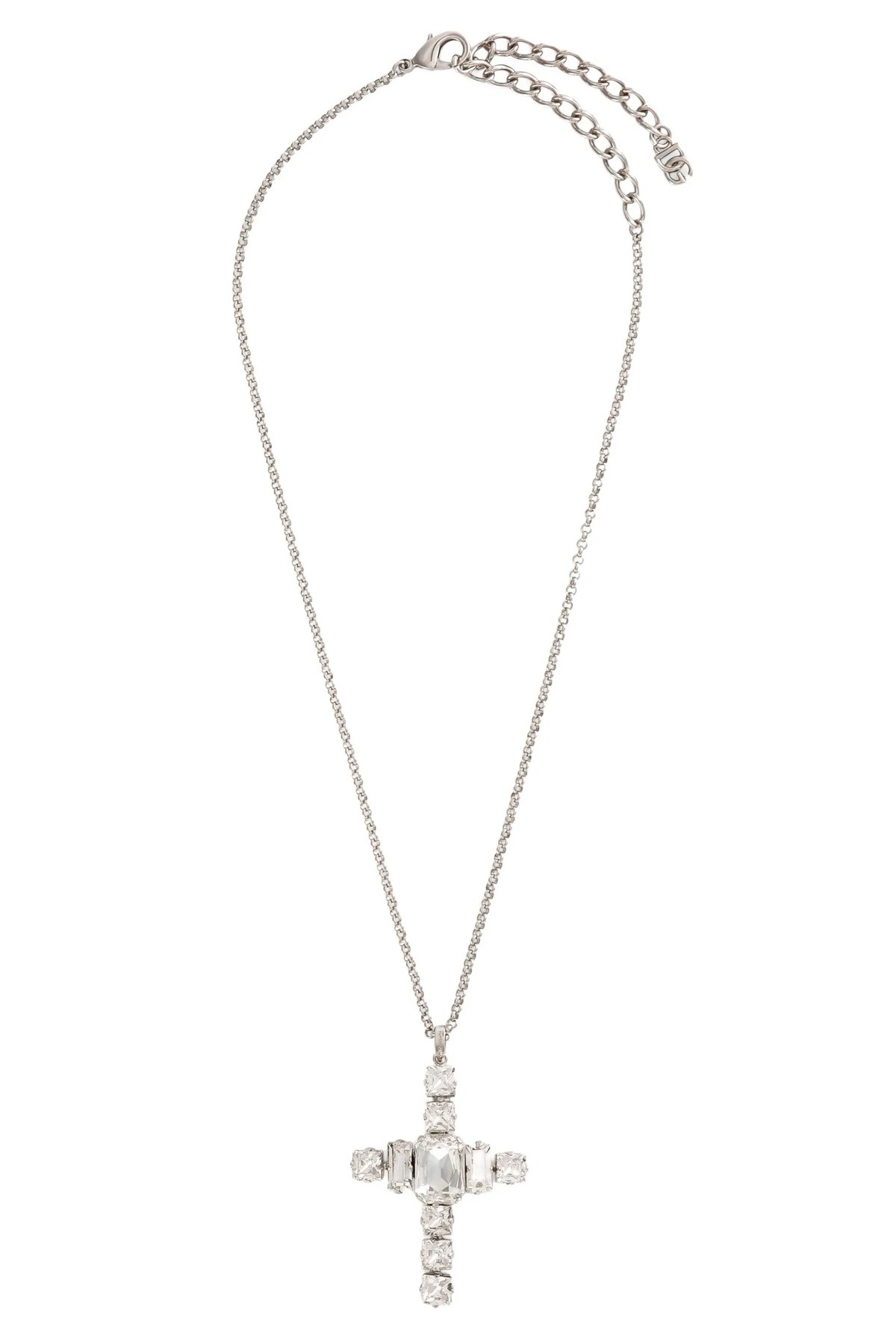 Dolce & Gabbana Cross Necklace With Rhinestones Accessories In Metallic