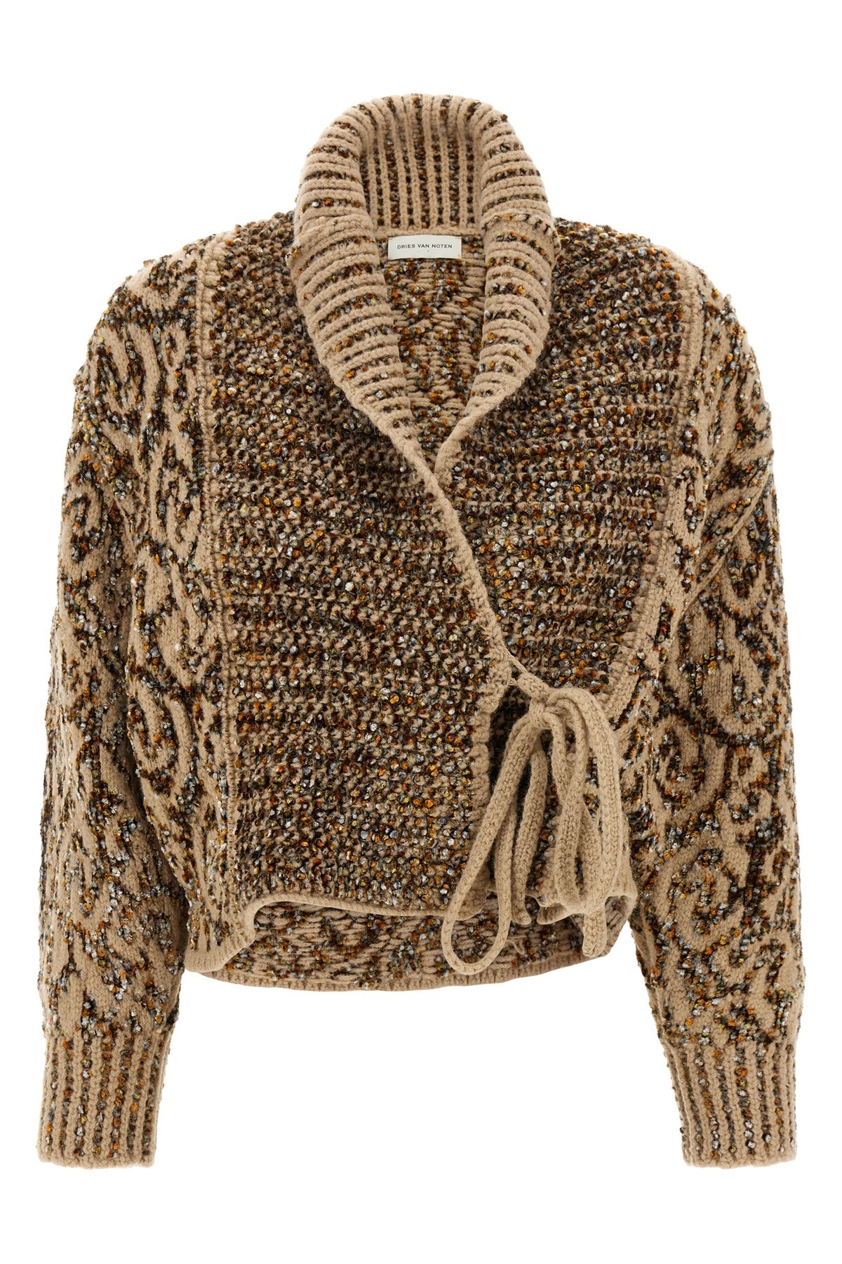 Dries Van Noten Textured Knit Cardigan Shawl Collar In Brown