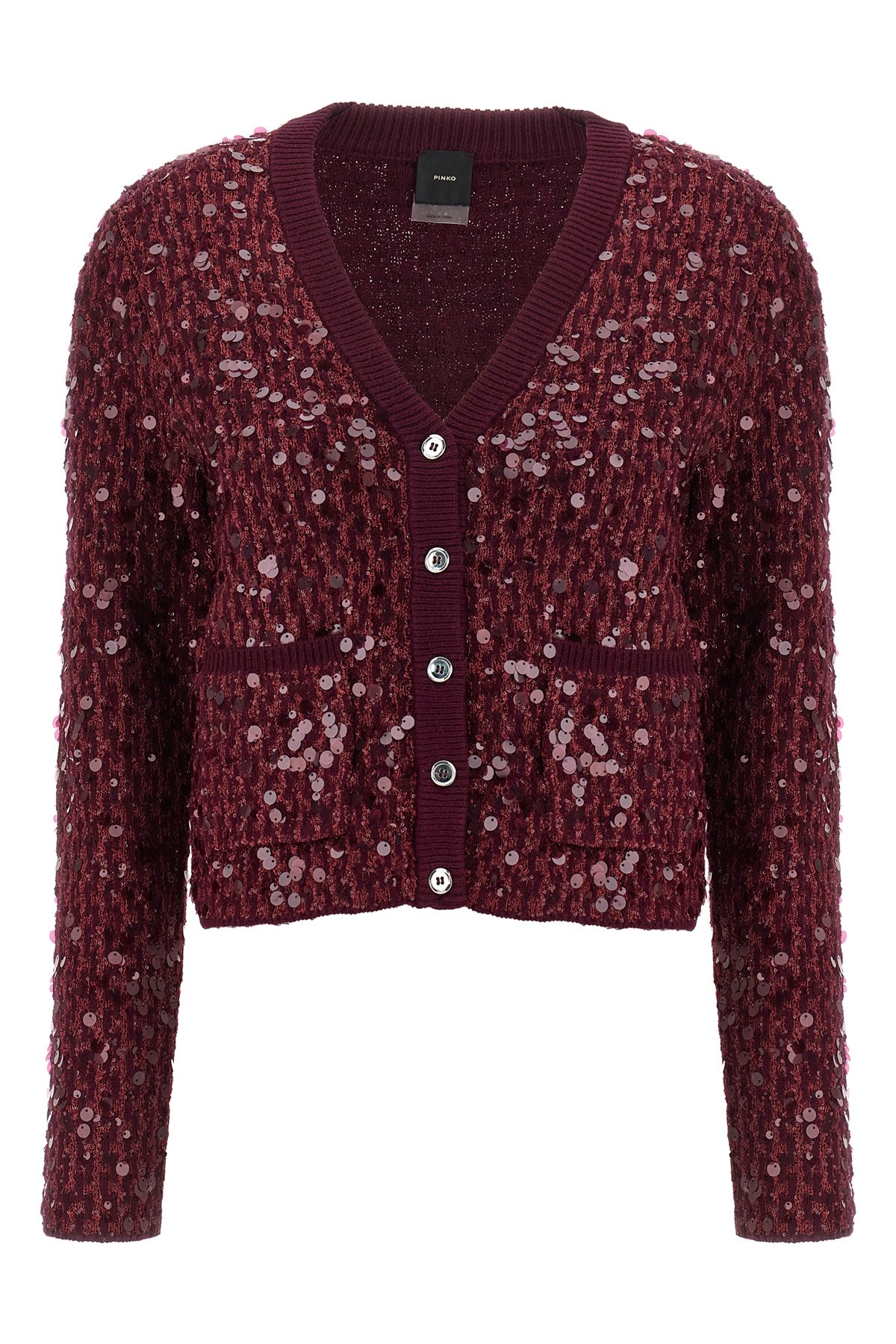 Pinko Long-sleeved Cardigan In Burgundy