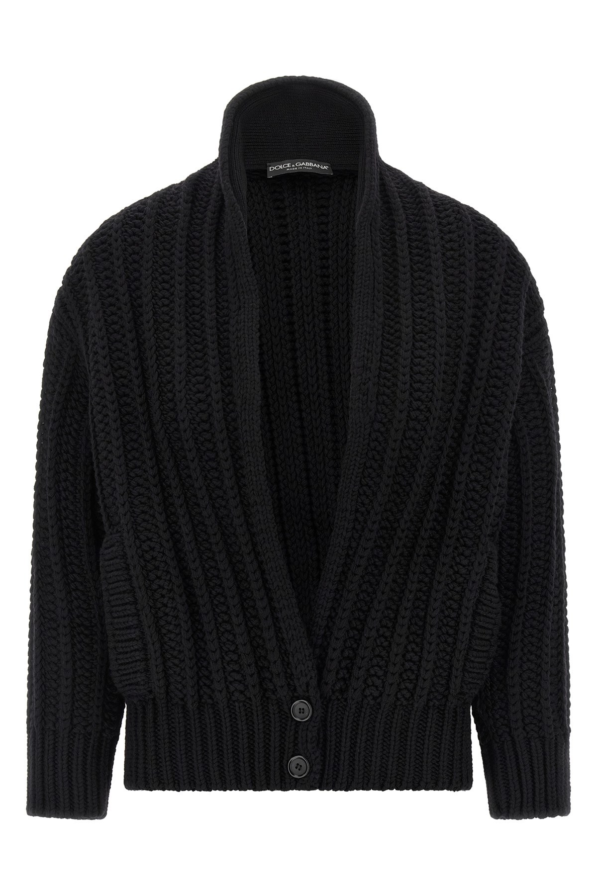 Dolce & Gabbana Black Cardigan With Wide Neckline On The Front In Virgin Wool Woman In Black