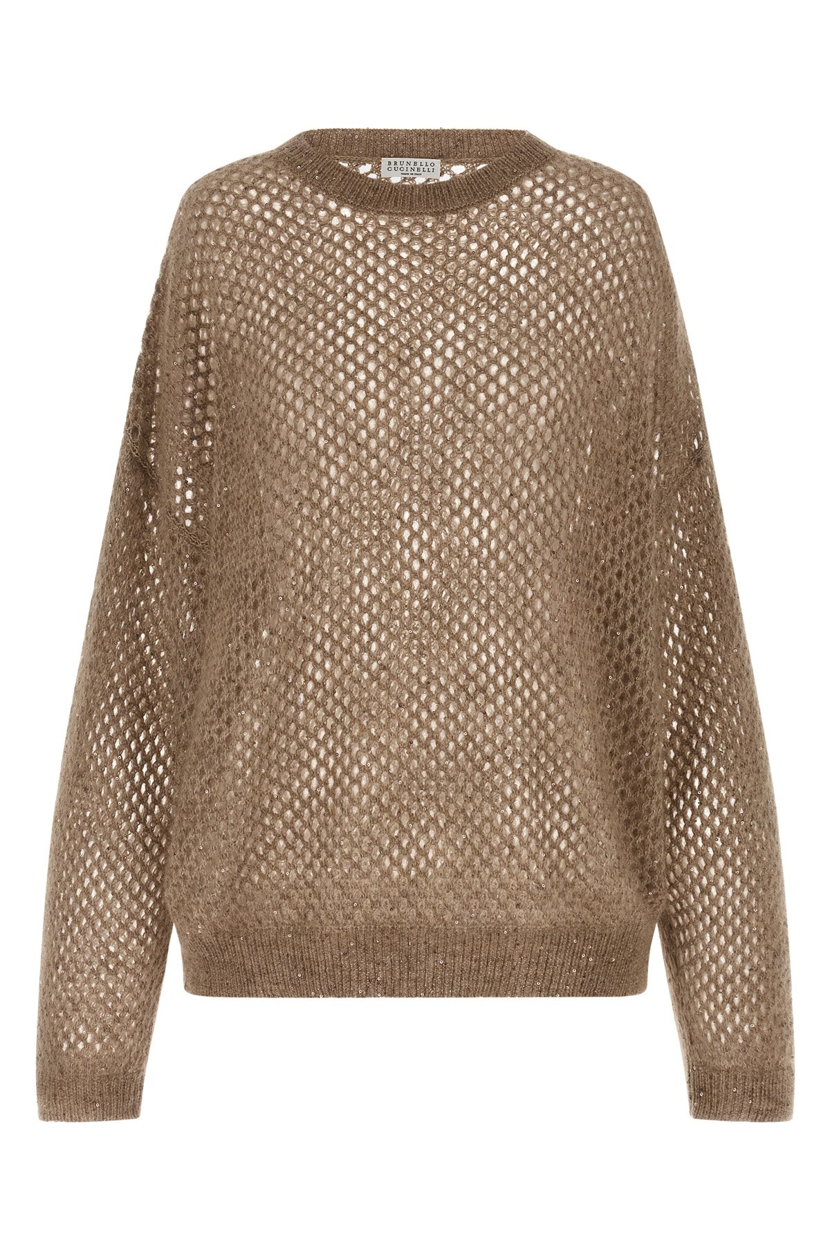 Brunello Cucinelli Dazzling Mesh Sweater In Brown