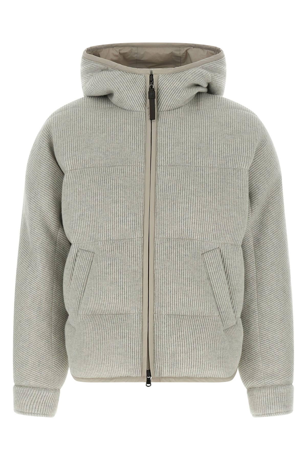 Brunello Cucinelli Lame Wool Down Jacket In Silver