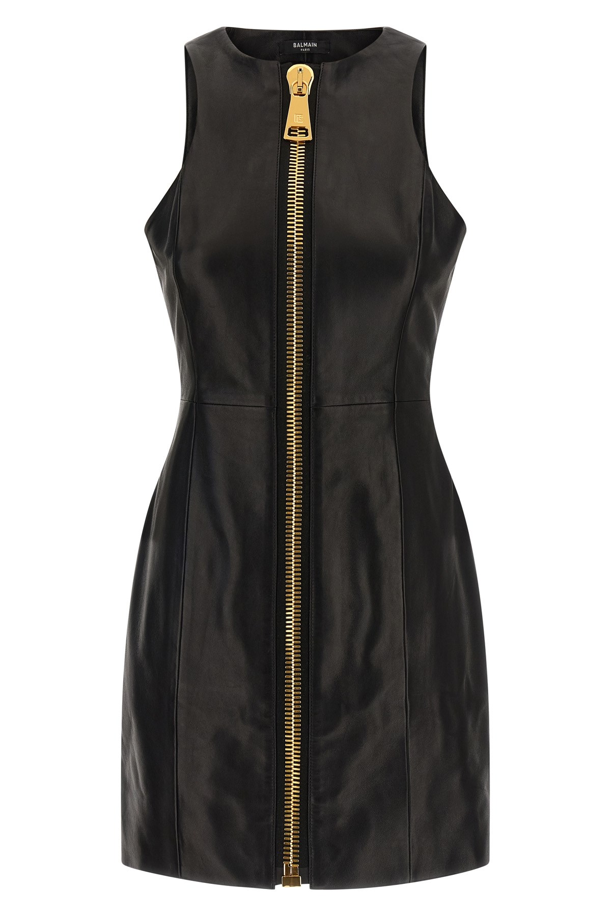 Balmain Maxi Zip Leather Dress In Black