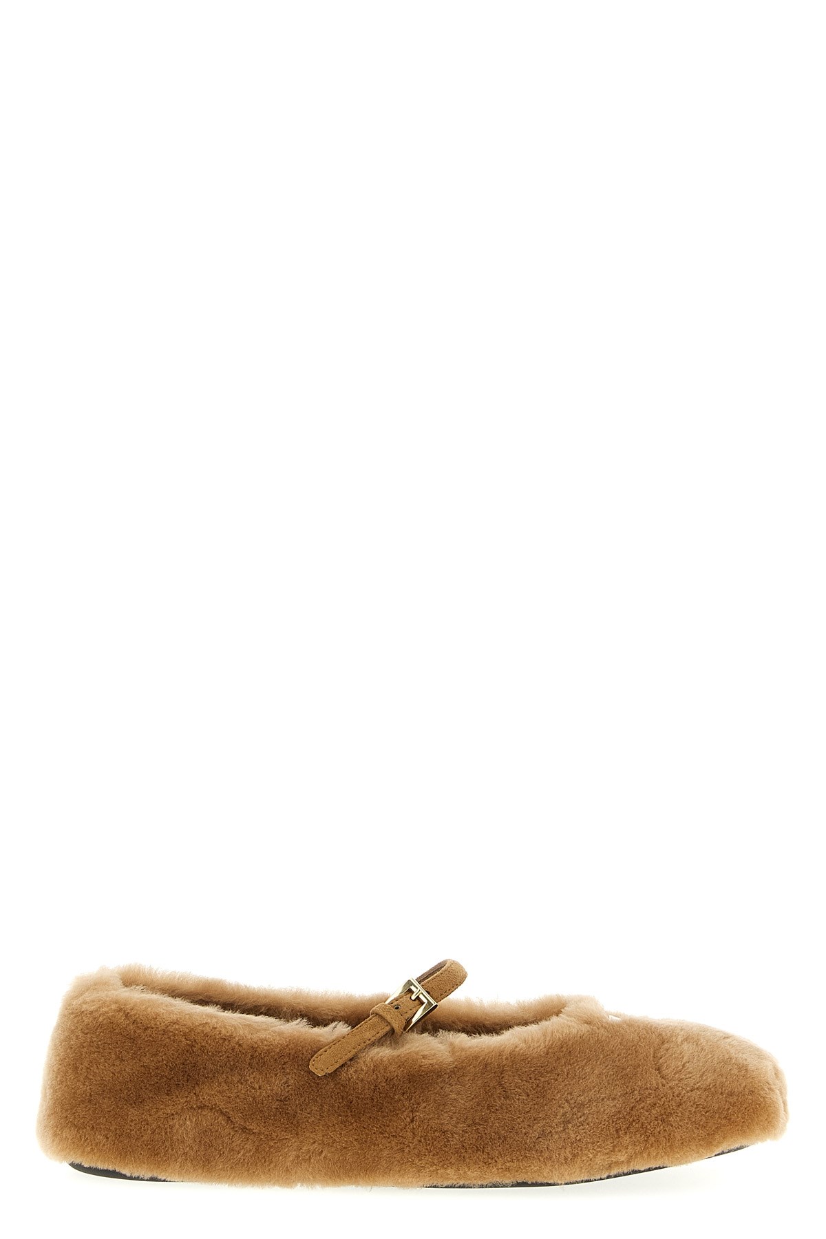 Prada Shearling Ballet Flats In Brown