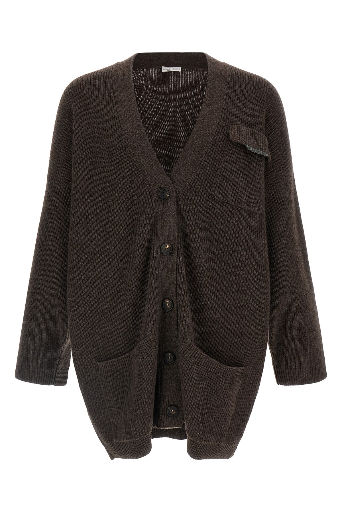 Brunello Cucinelli Longline Cashmere Cardigan Featuring Pockets In Brown