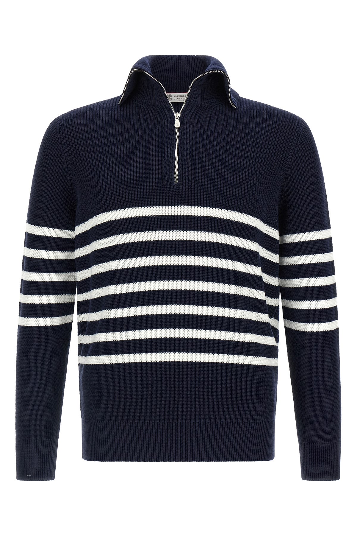 Brunello Cucinelli English Half-ribbed Sweater Sweaters And Cardigans Blue In Blue