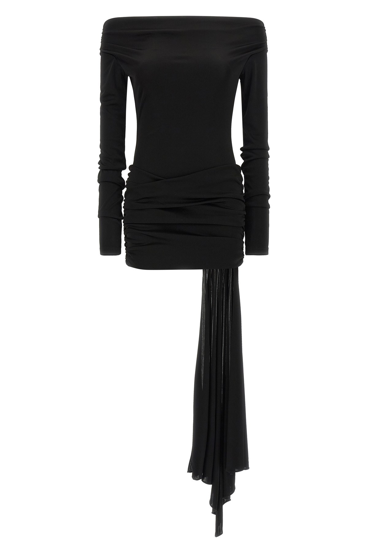 The Andamane Wendell Off-the-shoulder Draped Mini Dress In Black