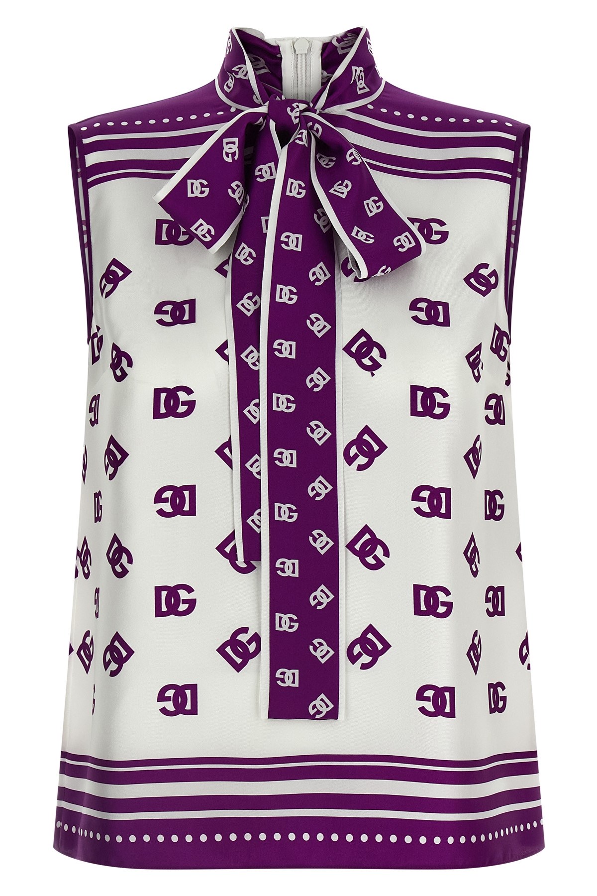 Dolce & Gabbana Allover Printed Sleeveless High Neck Top In Purple
