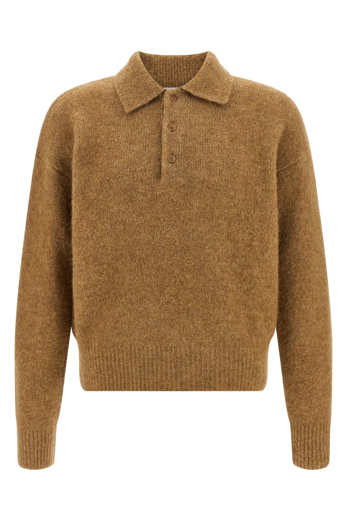 Ami Alexandre Mattiussi Camel Stretch Alpaca Blend Polo Shirt In Brown