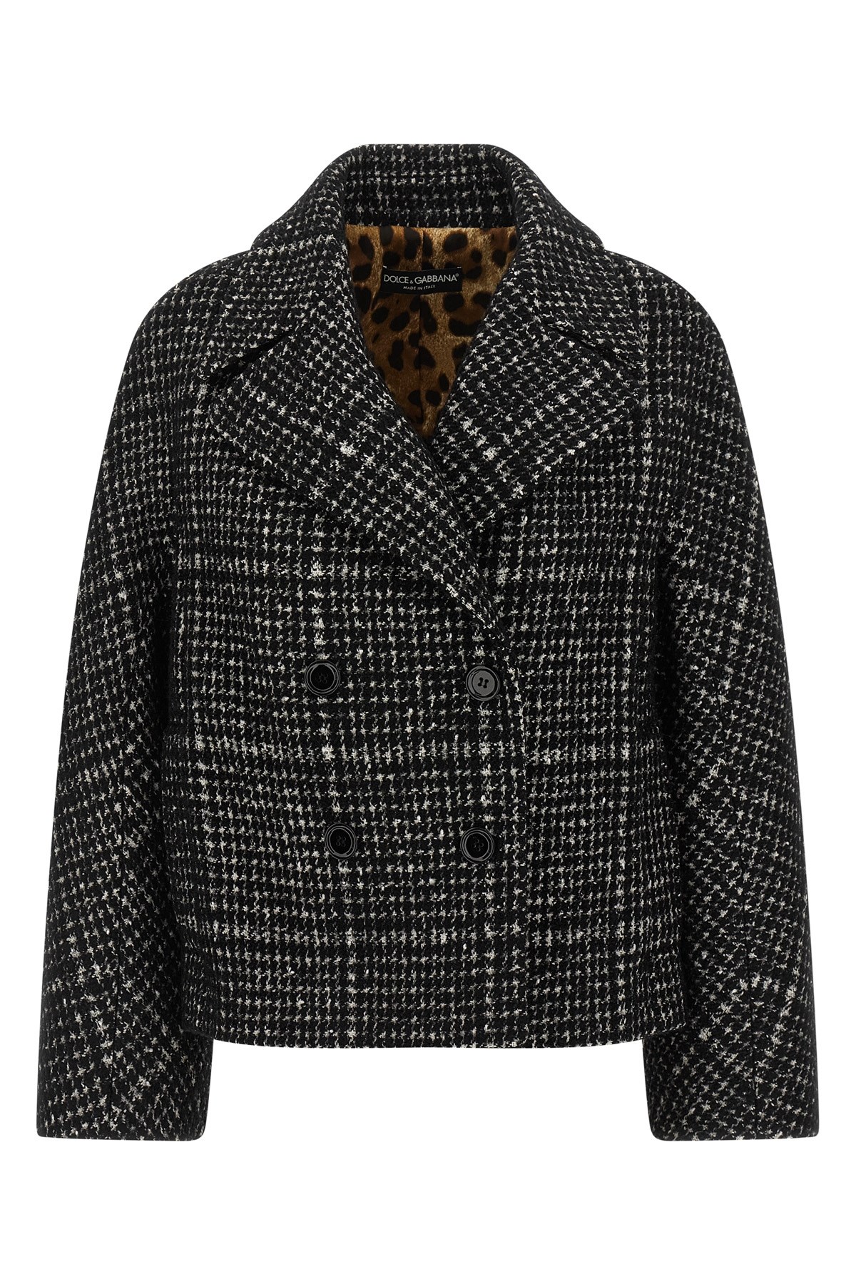 Dolce & Gabbana Houndstooth Wool-blend Jacket In Gray