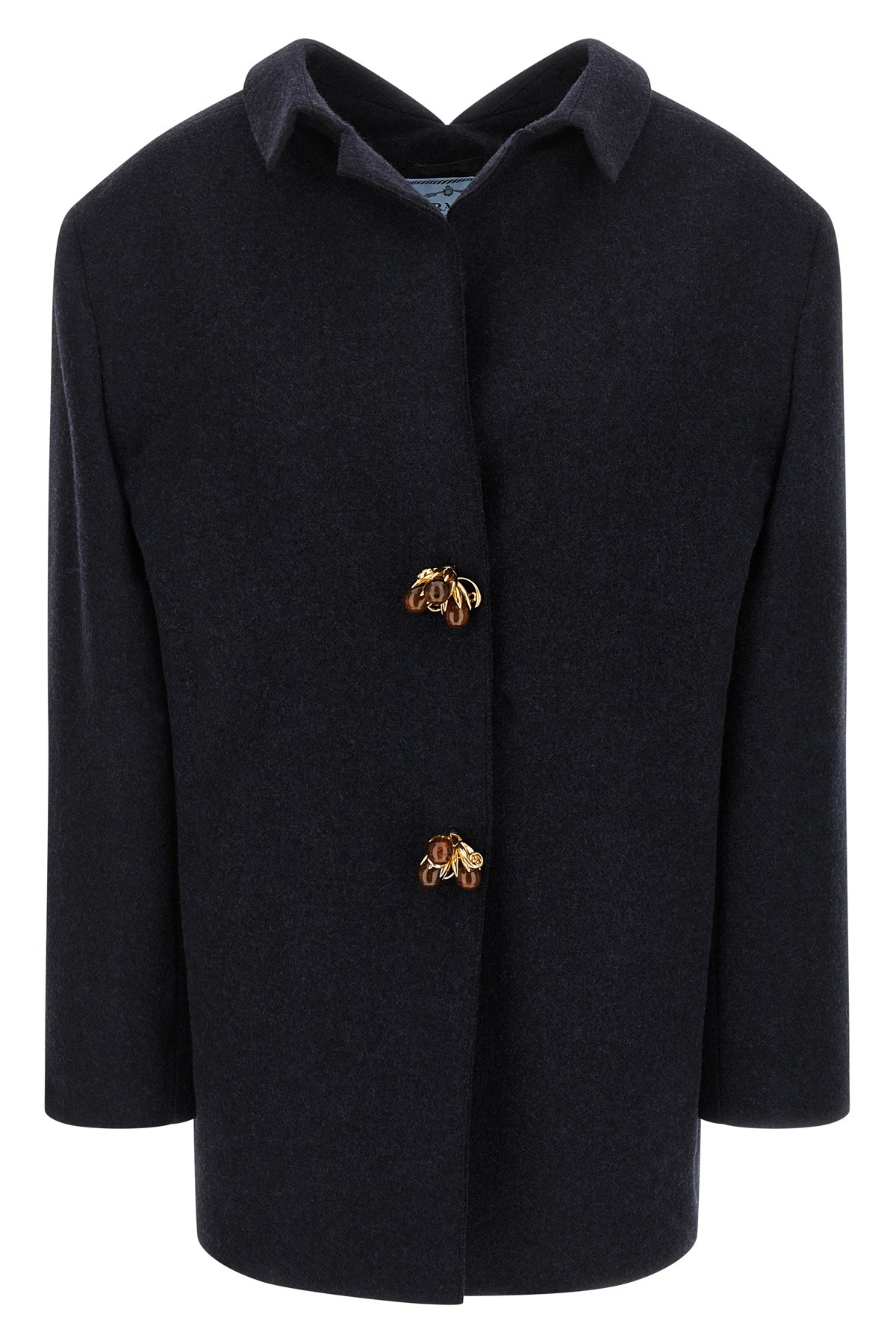 Prada Shetland Wool Jacket Featuring Decorative Buttons In Blue