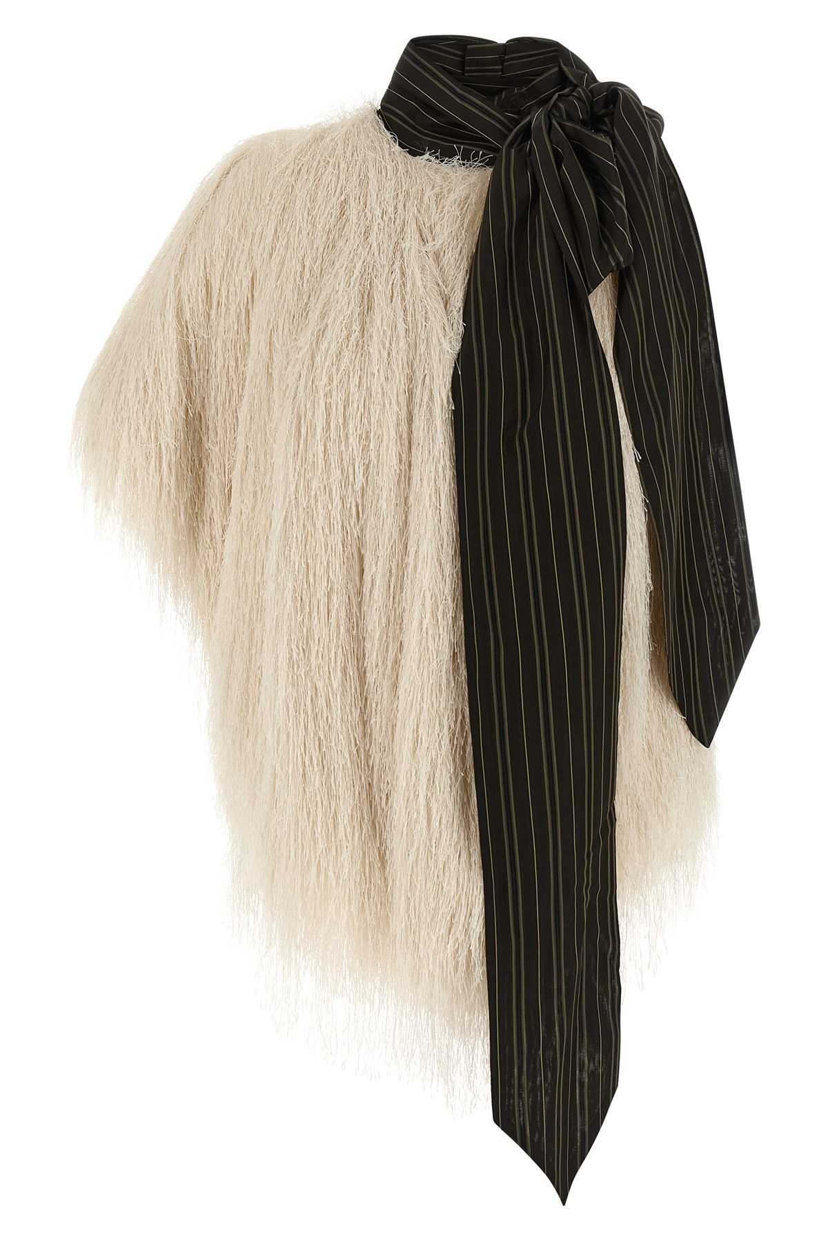 Dries Van Noten Asymmetric Striped Scarf Top Fringe Detailing In White