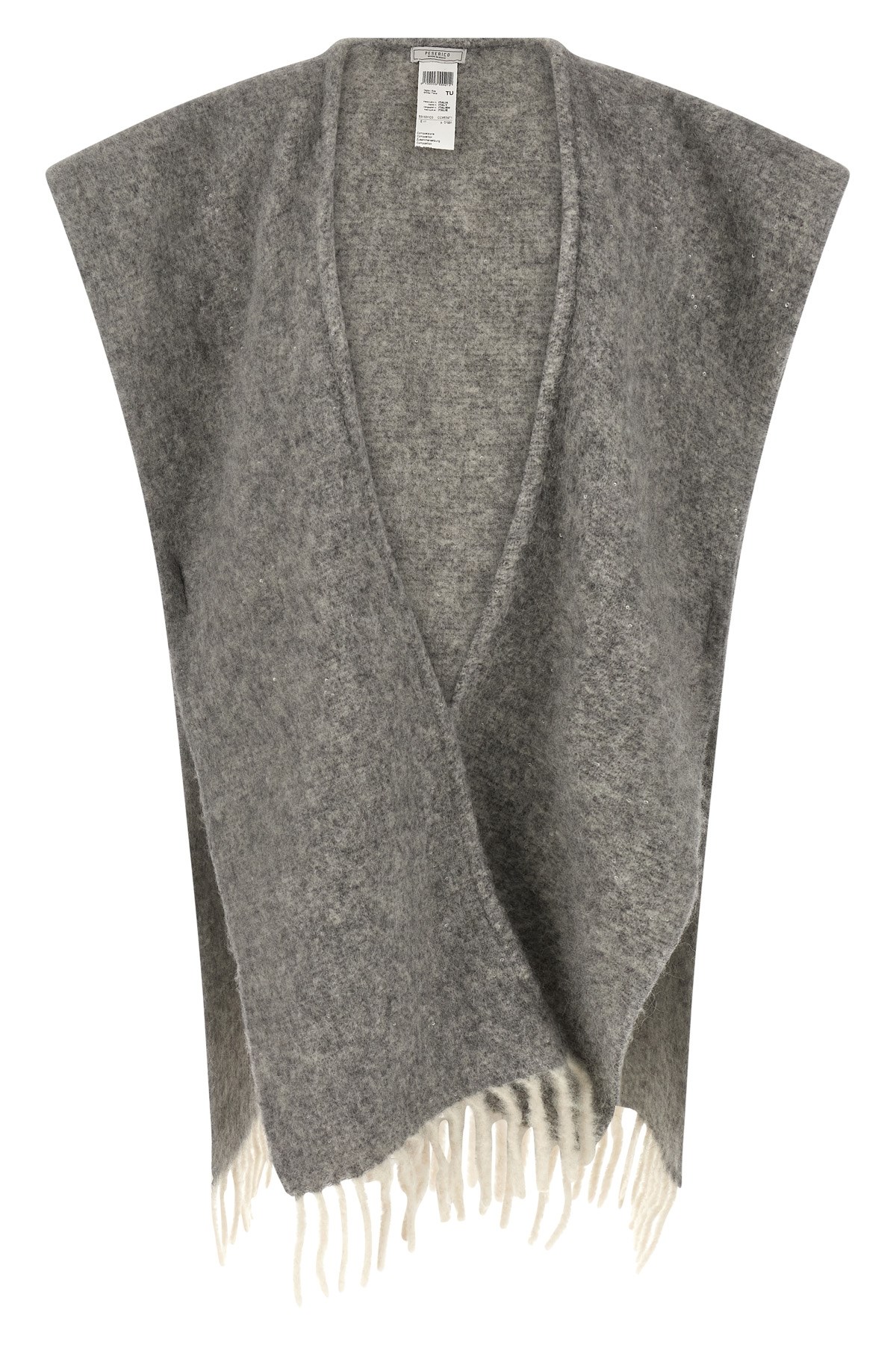Peserico Grey Boucle Yarn Cape In Gray