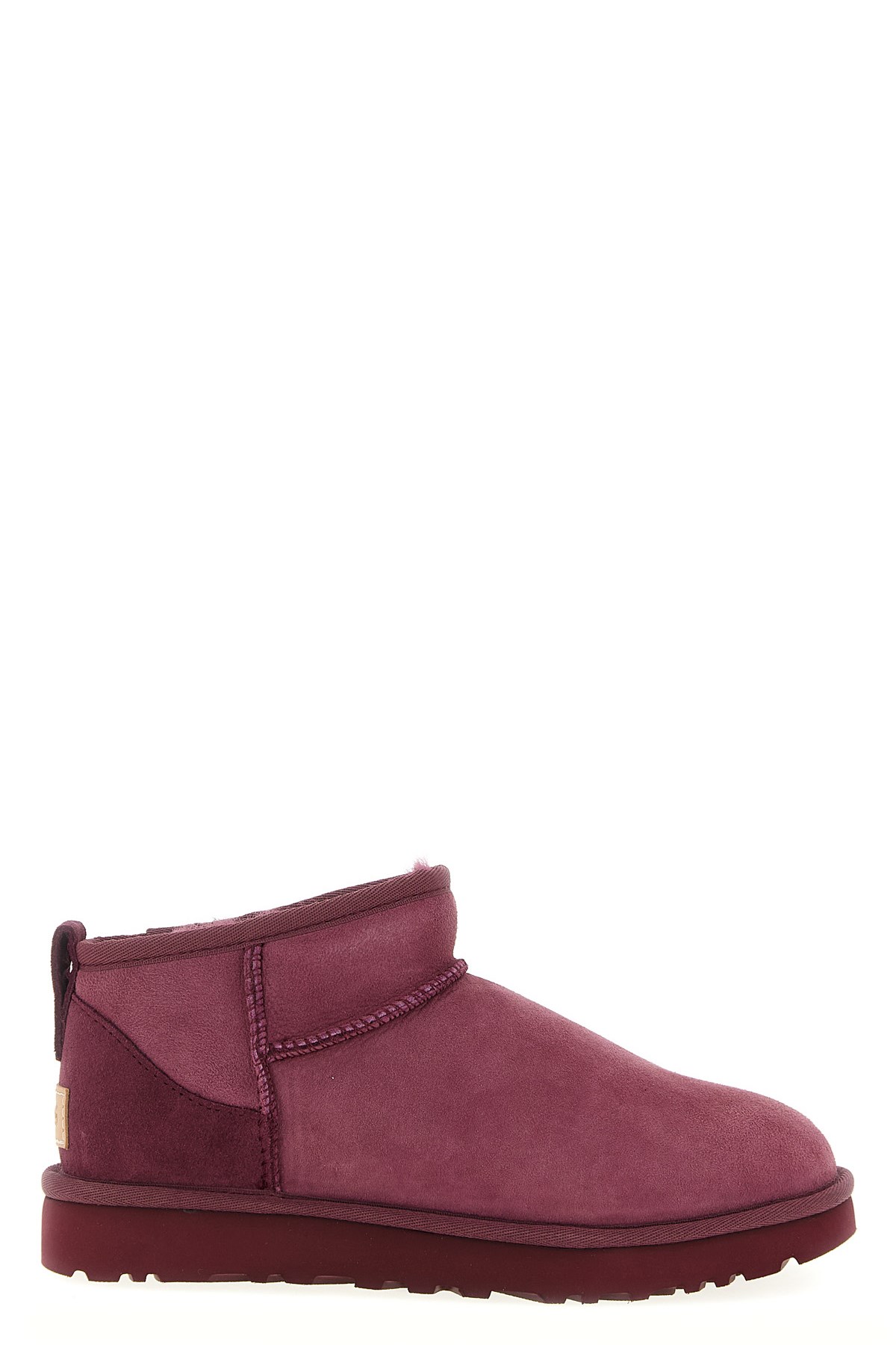 Ugg Ultra Mini Round Toe Flat Sole Boots In Burgundy