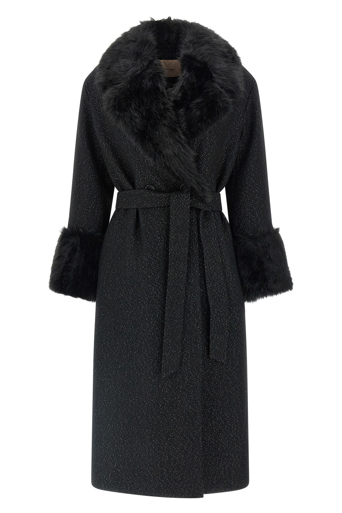 Twinset Lamé Thread Coat In Black