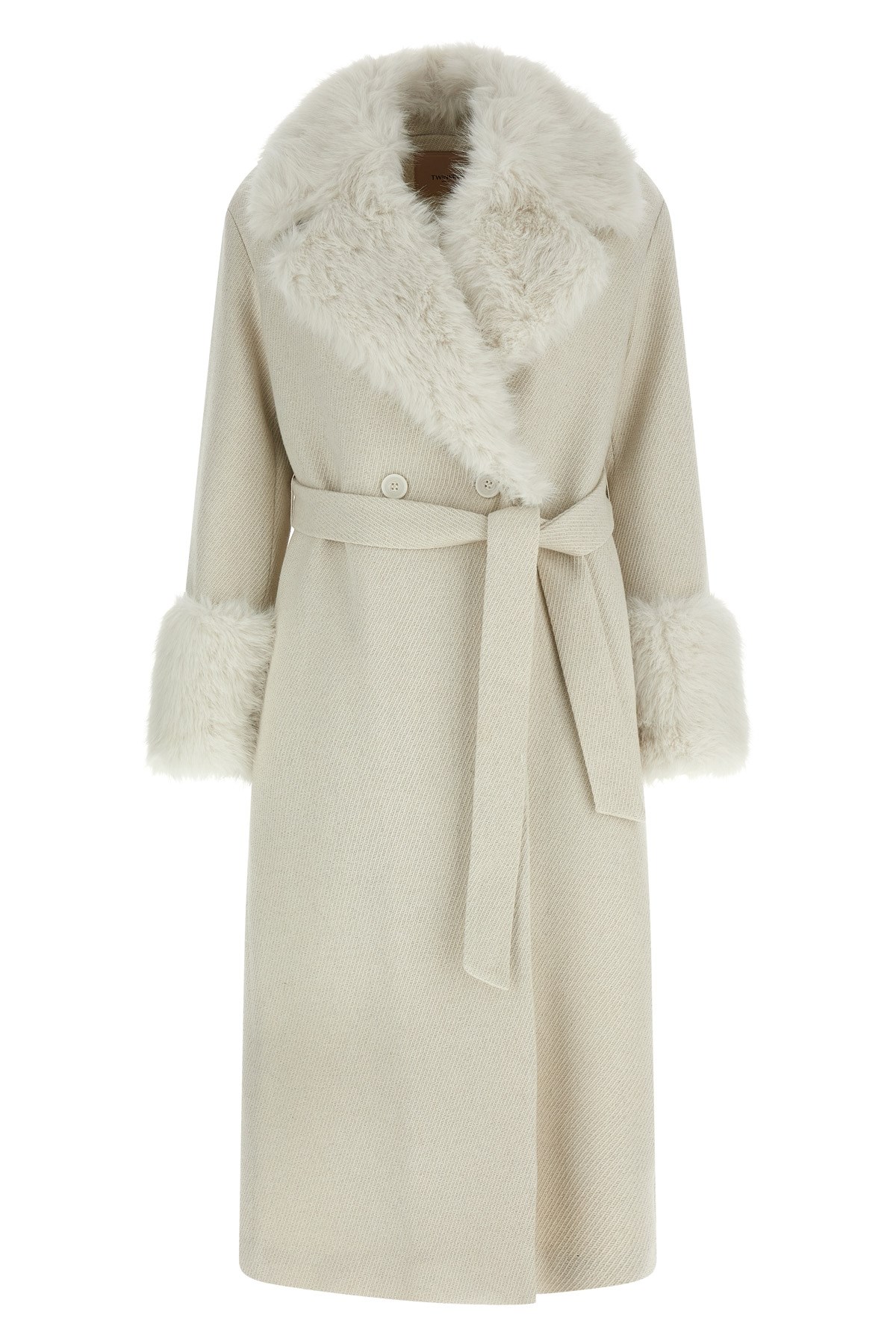 Twinset Lamé Thread Coat In White