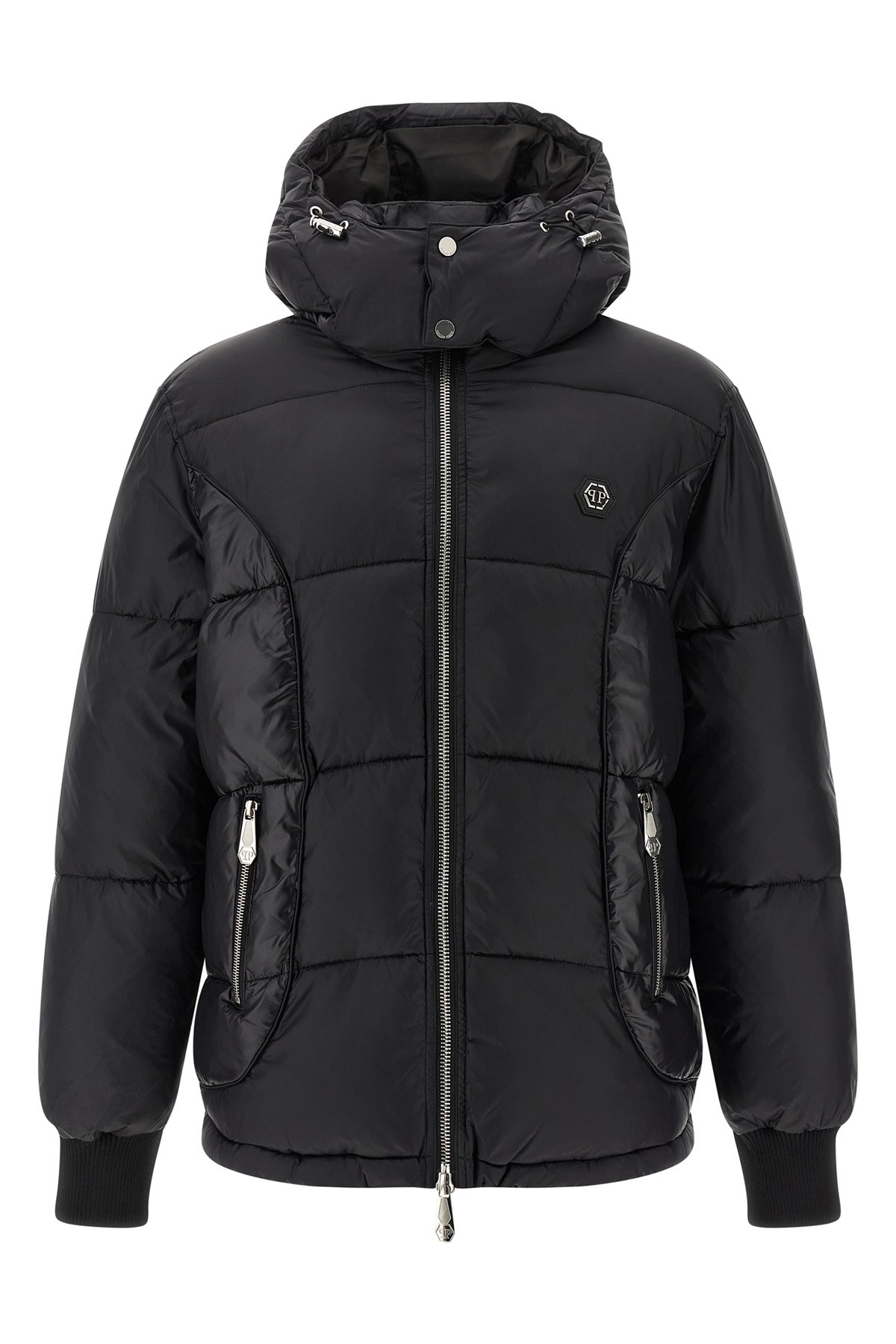 Philipp Plein Logo Patch Down Jacket Puffer Jackets Black In Black