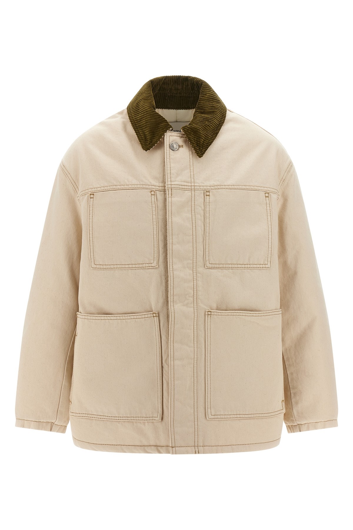 Ami Alexandre Mattiussi Denim Jacket With Adjustable Cuffs And Pockets In Neutral