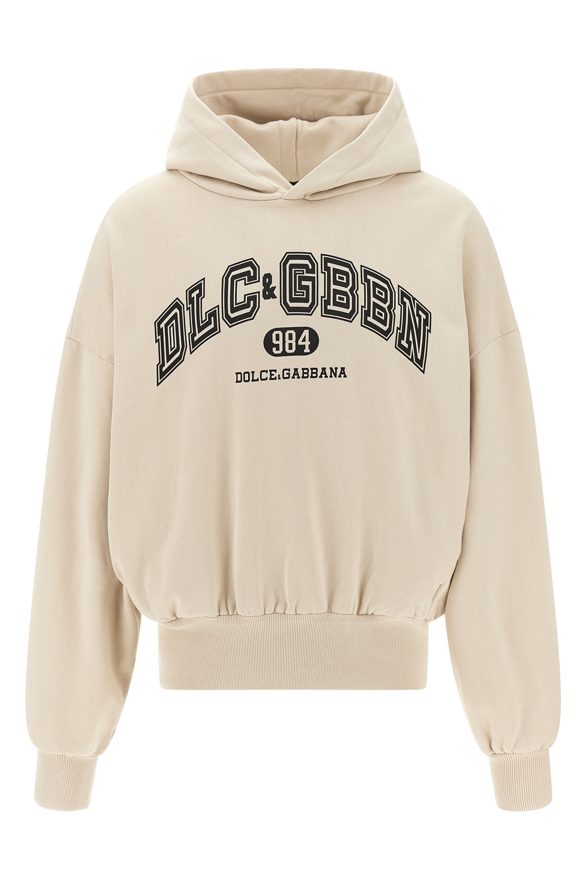 Dolce & Gabbana Hooded Sweatshirt In Jersey With Print In Neutral