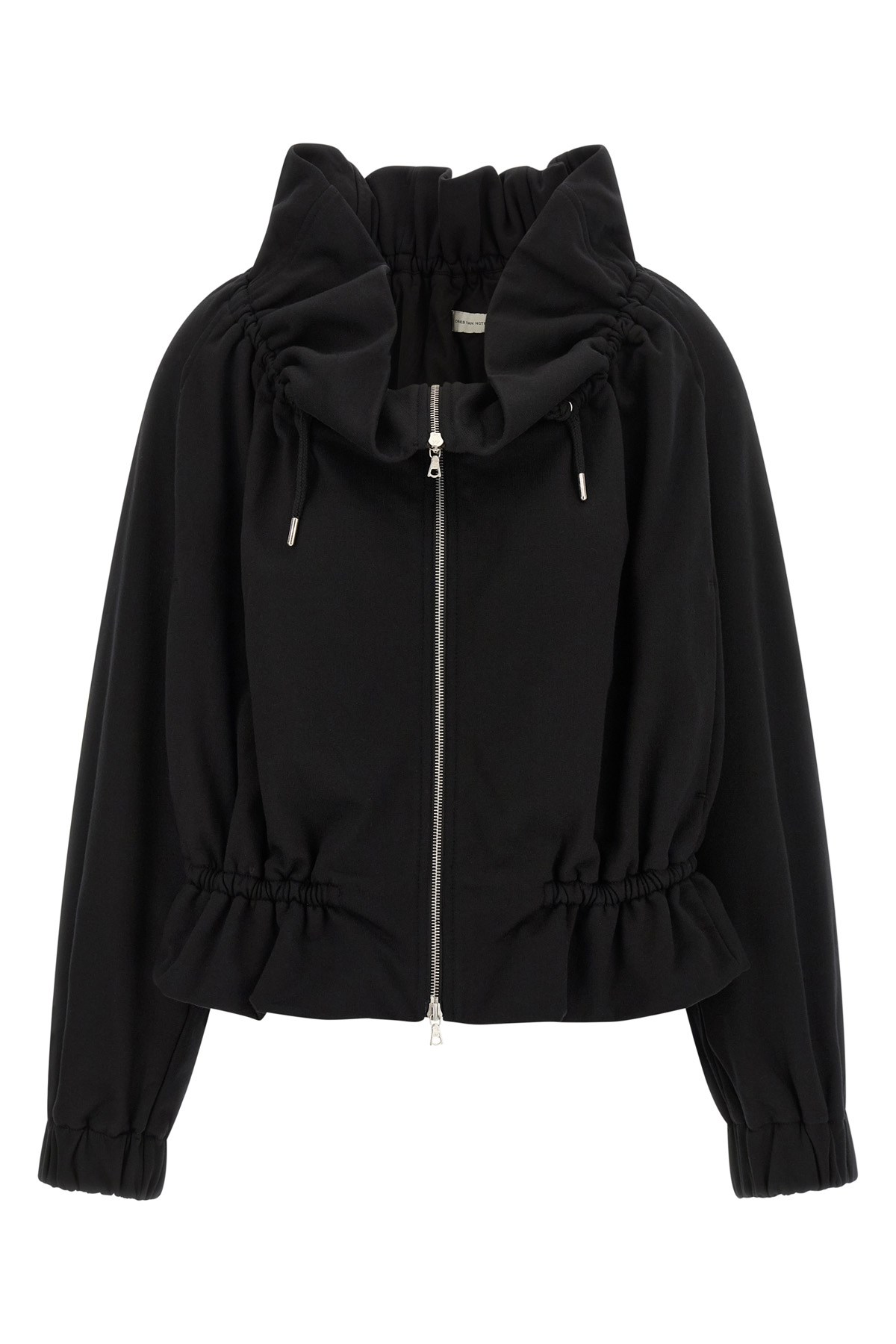 Dries Van Noten Drawstring Collar Sweatshirt With Elasticated Cuffs And Hem In Black