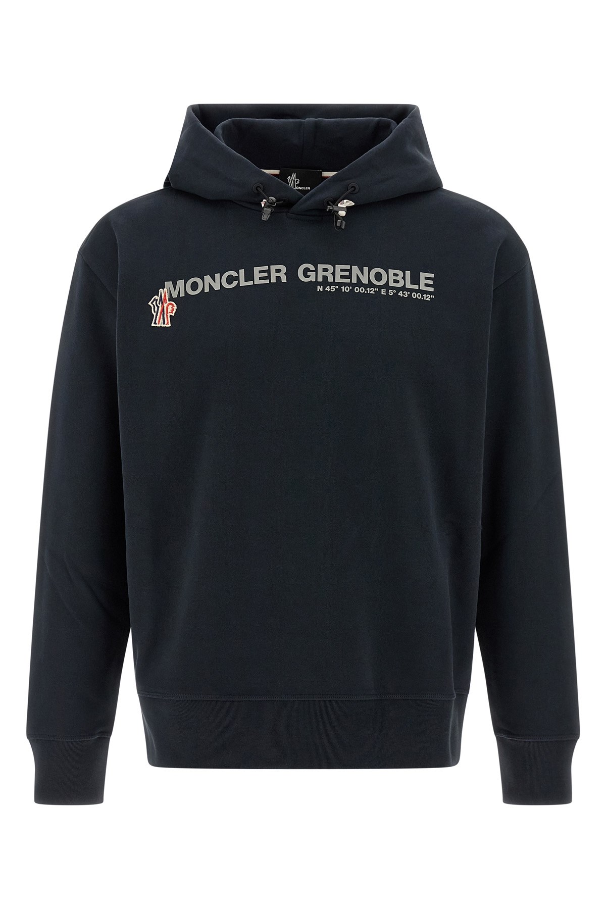 Moncler Grenoble Logo Embroidered Long-sleeved Hoodie In Blue