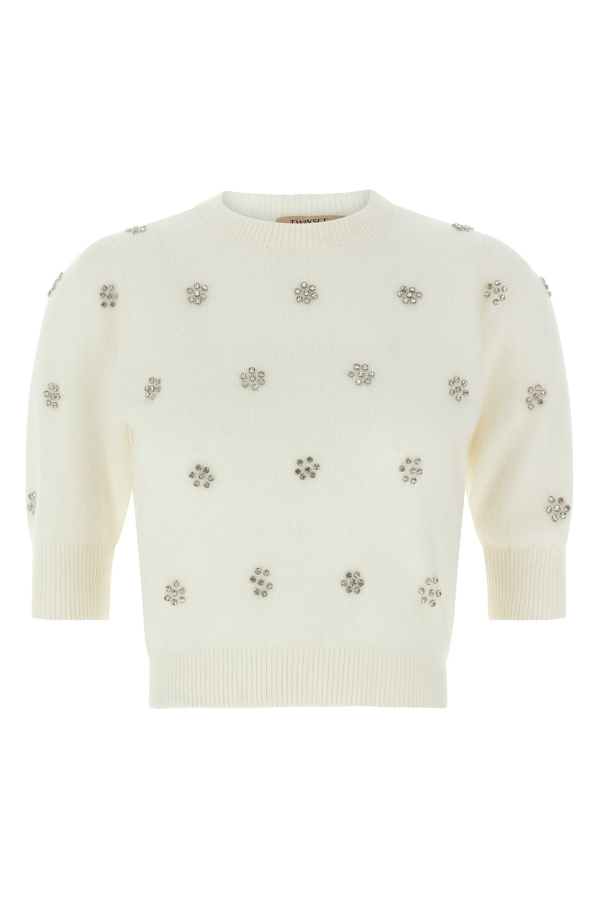 Twinset Creamy White Sweater With Floral Embellishments In White