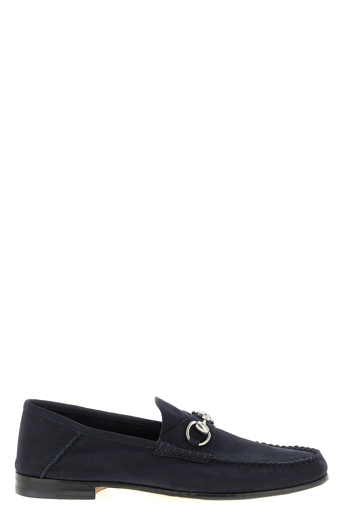 Gucci Round Toe Loafers With Metal Buckle Detail In Blue
