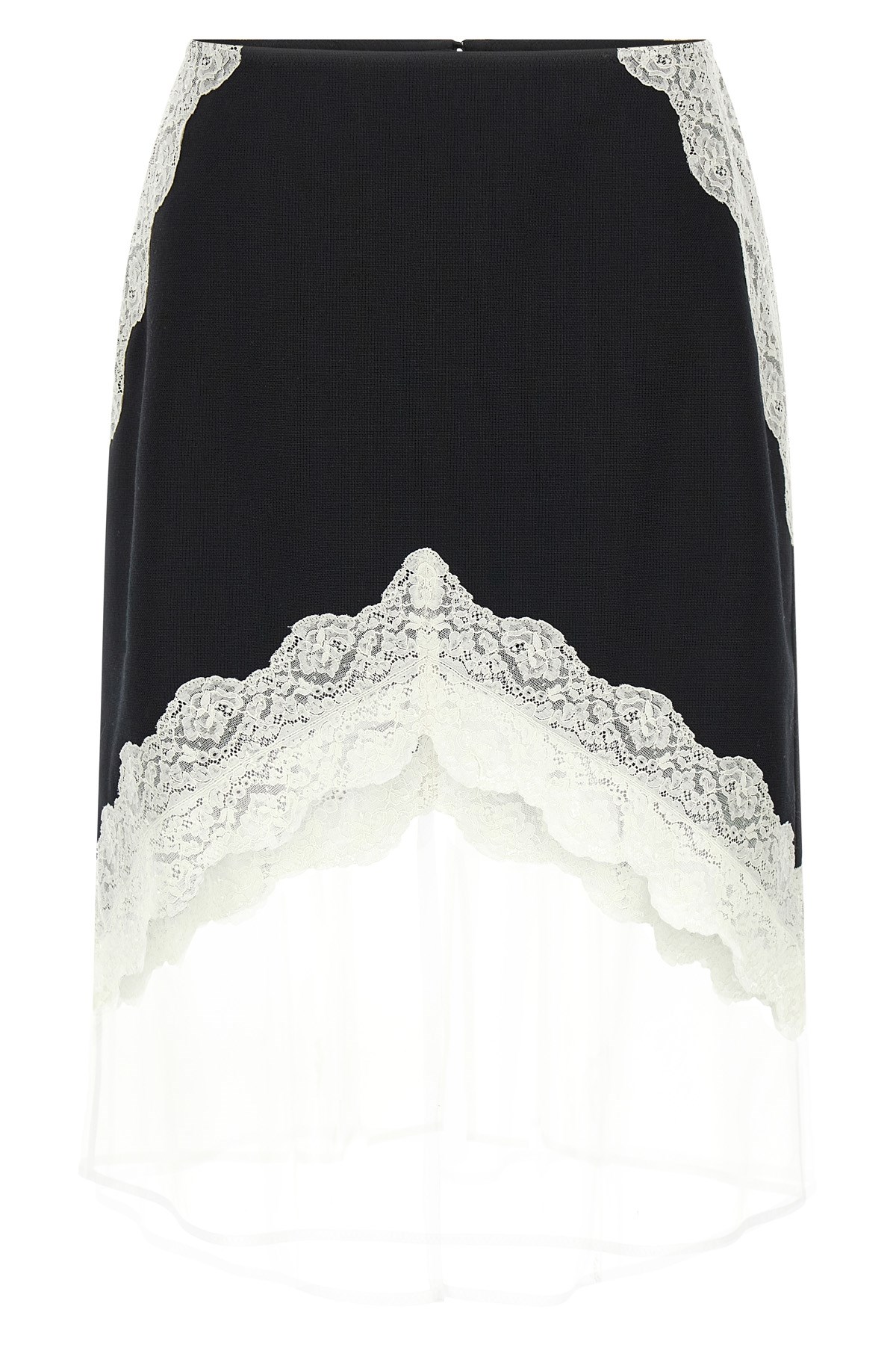Jil Sander Asymmetric Lace Wool Skirt With Sheer Overlay
