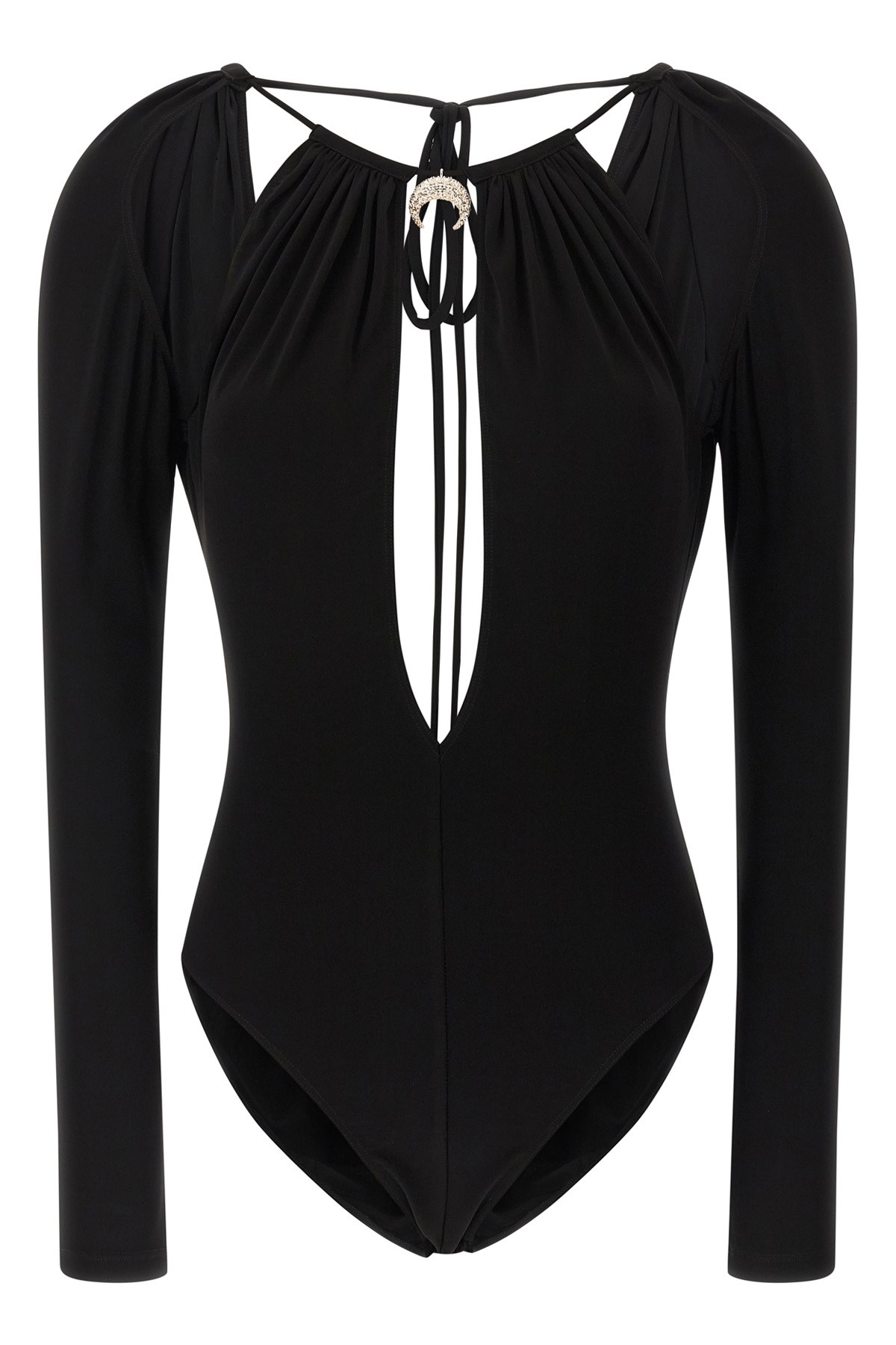 Marine Serre Stretch Viscose Bodysuit Keyhole Detail In Black
