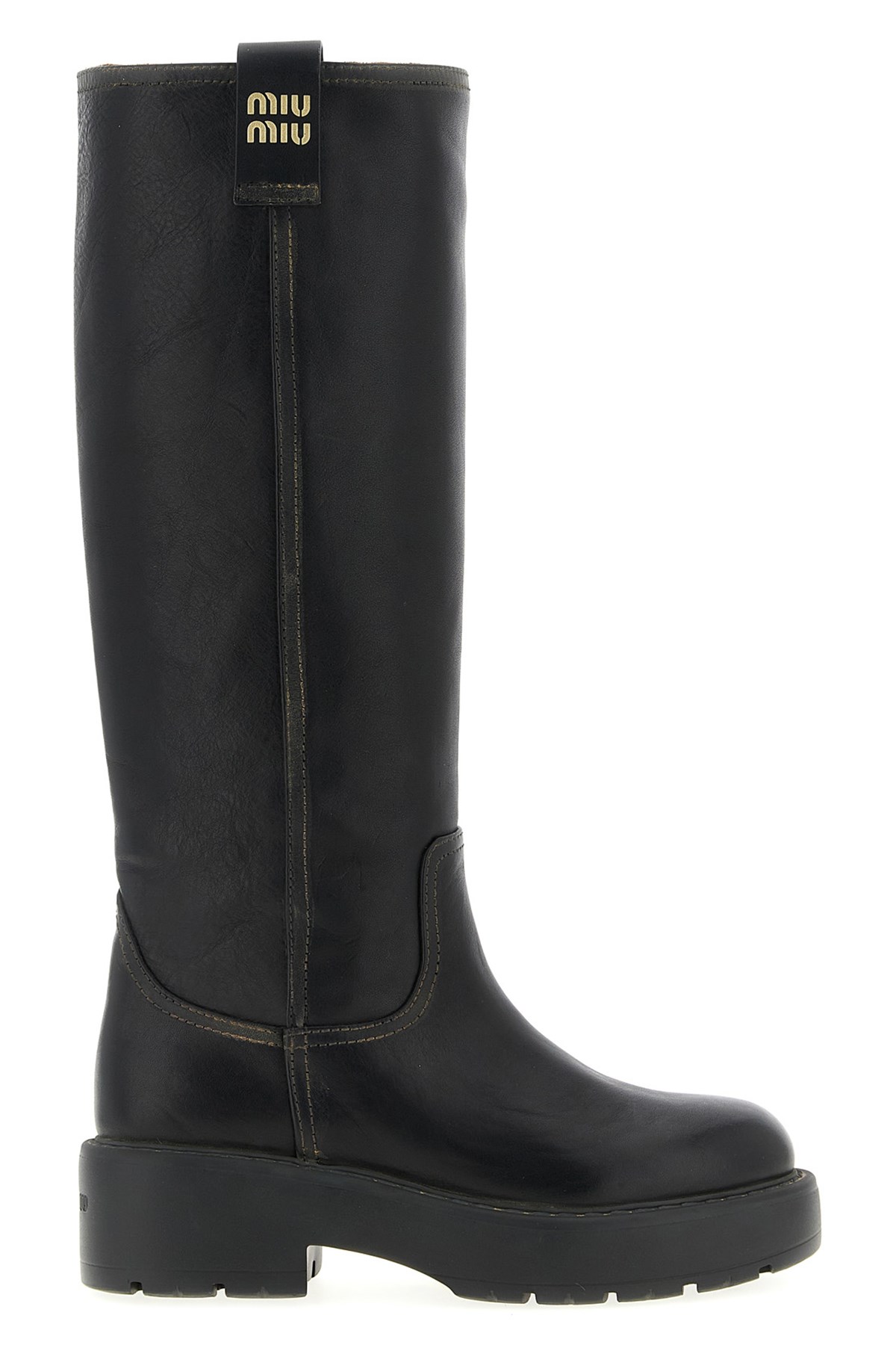Miu Miu Leather Boots In Brown
