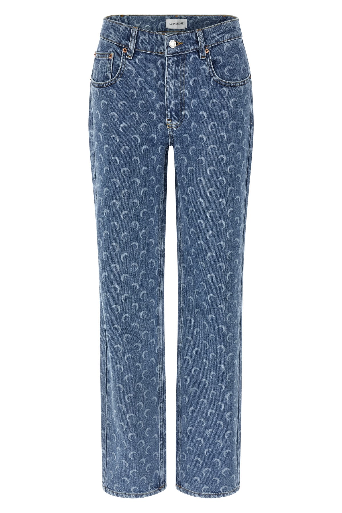 Marine Serre Lunar Print Five-pocket Denim Trousers In Blue
