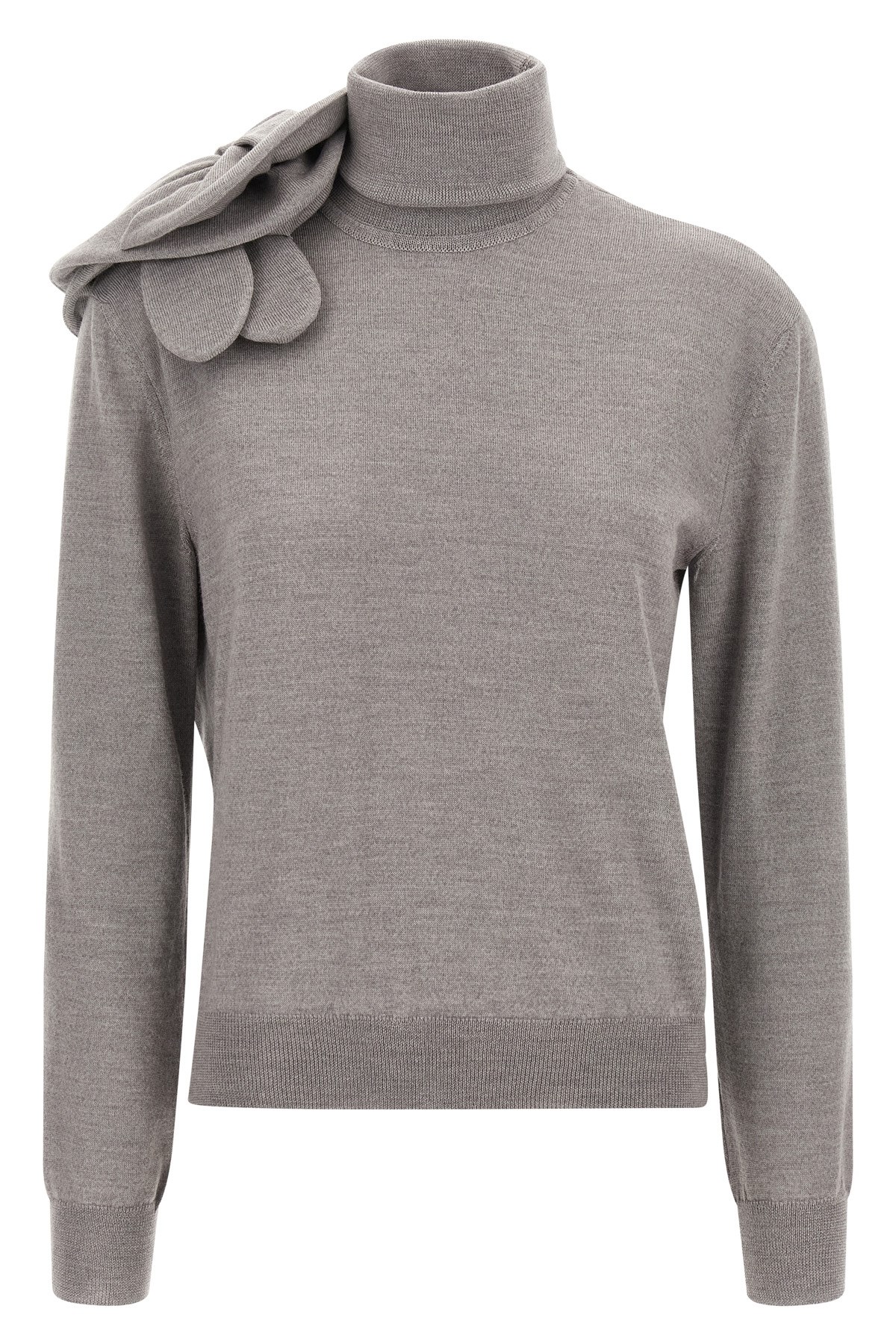 Moschino Floral Design Knit Sweater Turtleneck In Gray