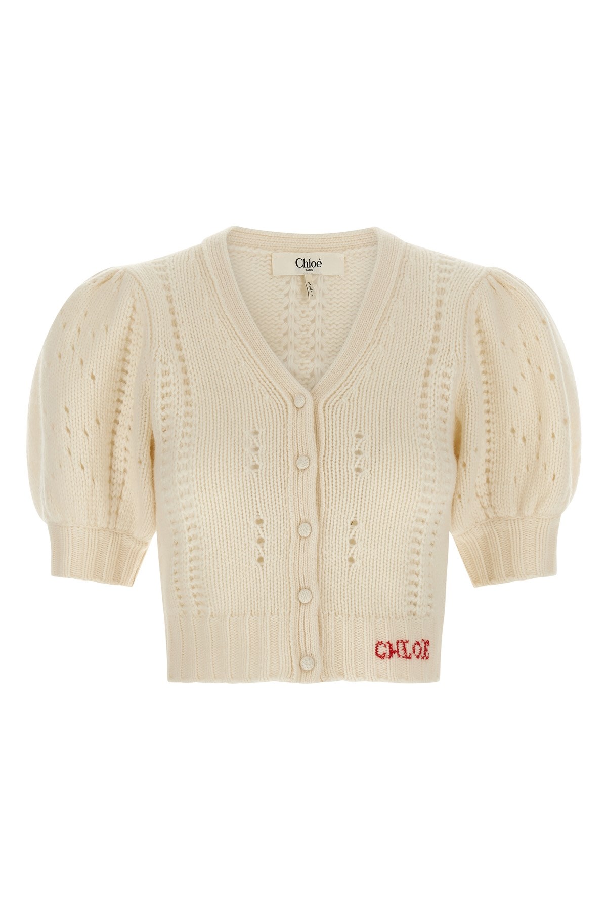 Chloé Jacquard Logo Cardigan Sweaters And Cardigans White In White