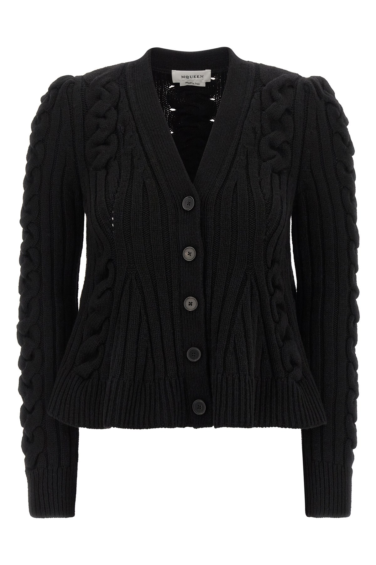 Alexander Mcqueen Braided Knitted Cardigan In Black