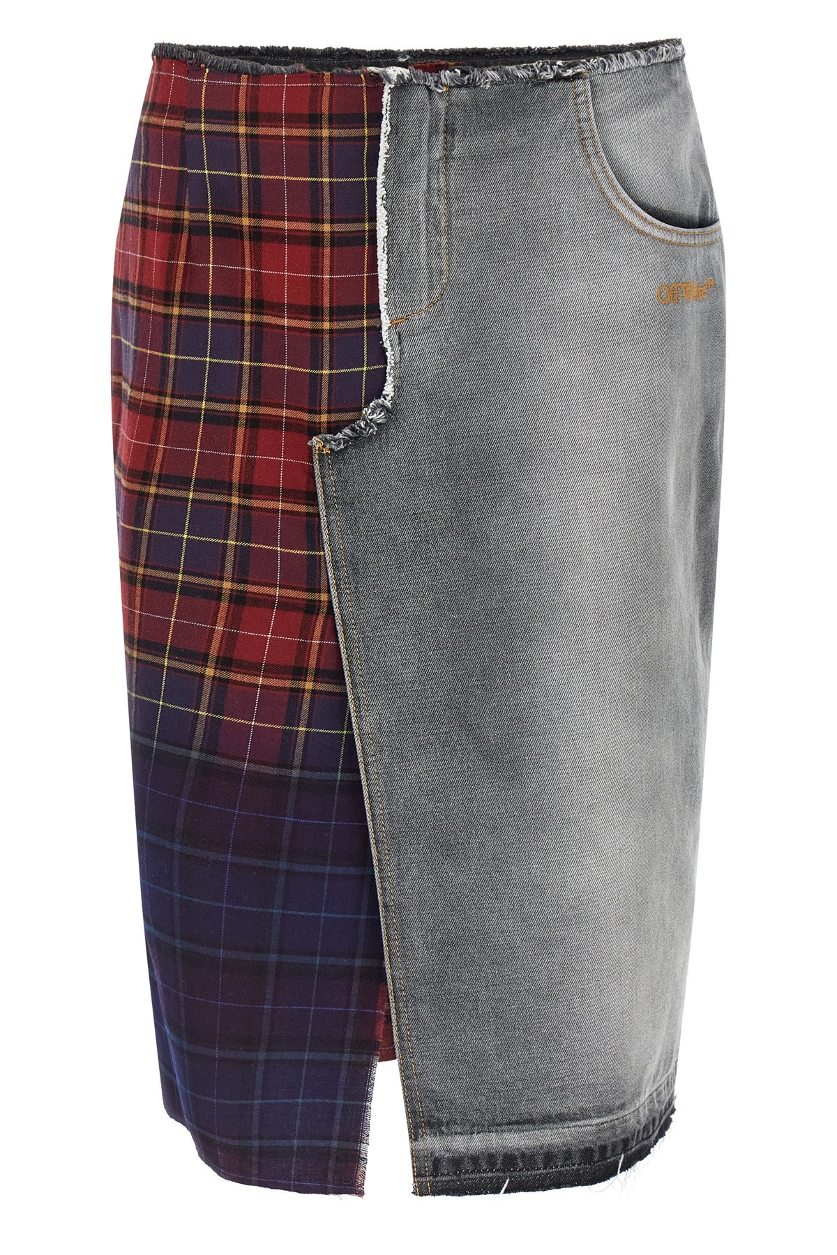 Off-white Patchwork Midi Skirt With Stonewashed Cotton Front In Multi