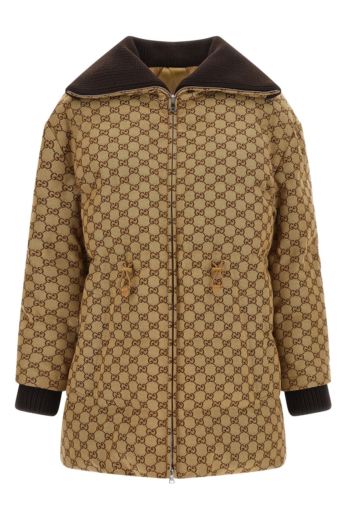Gucci Bomber Jacket With Ribbed Collar And Cuffs In Brown