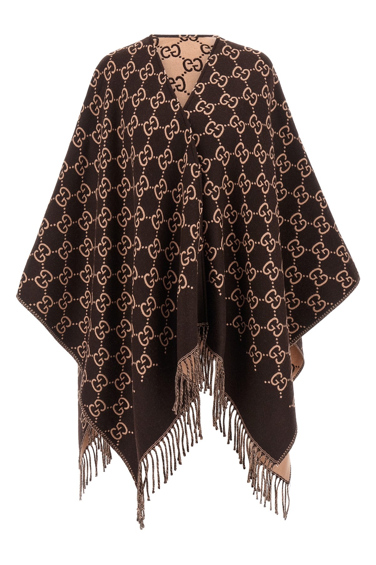 Gucci Gg Wool Cape In Brown