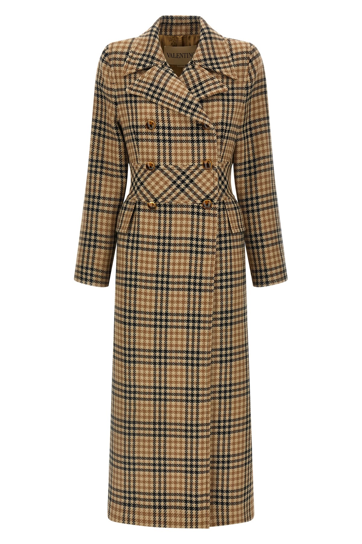 Valentino Garavani Houndstooth Wool Coat Coats And Trench Coats Brown In Multi