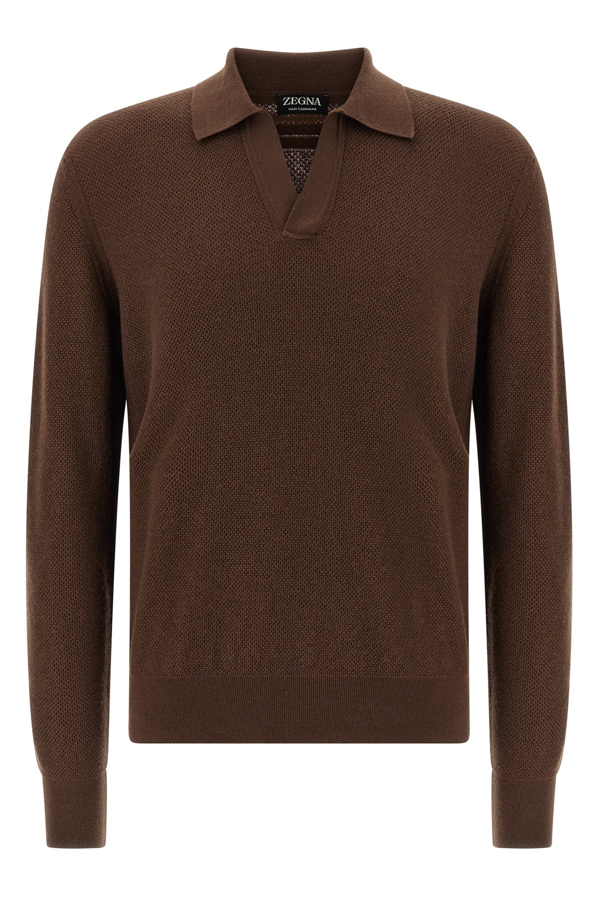 Zegna Cashmere Polo Sweater Textured Knit In Brown