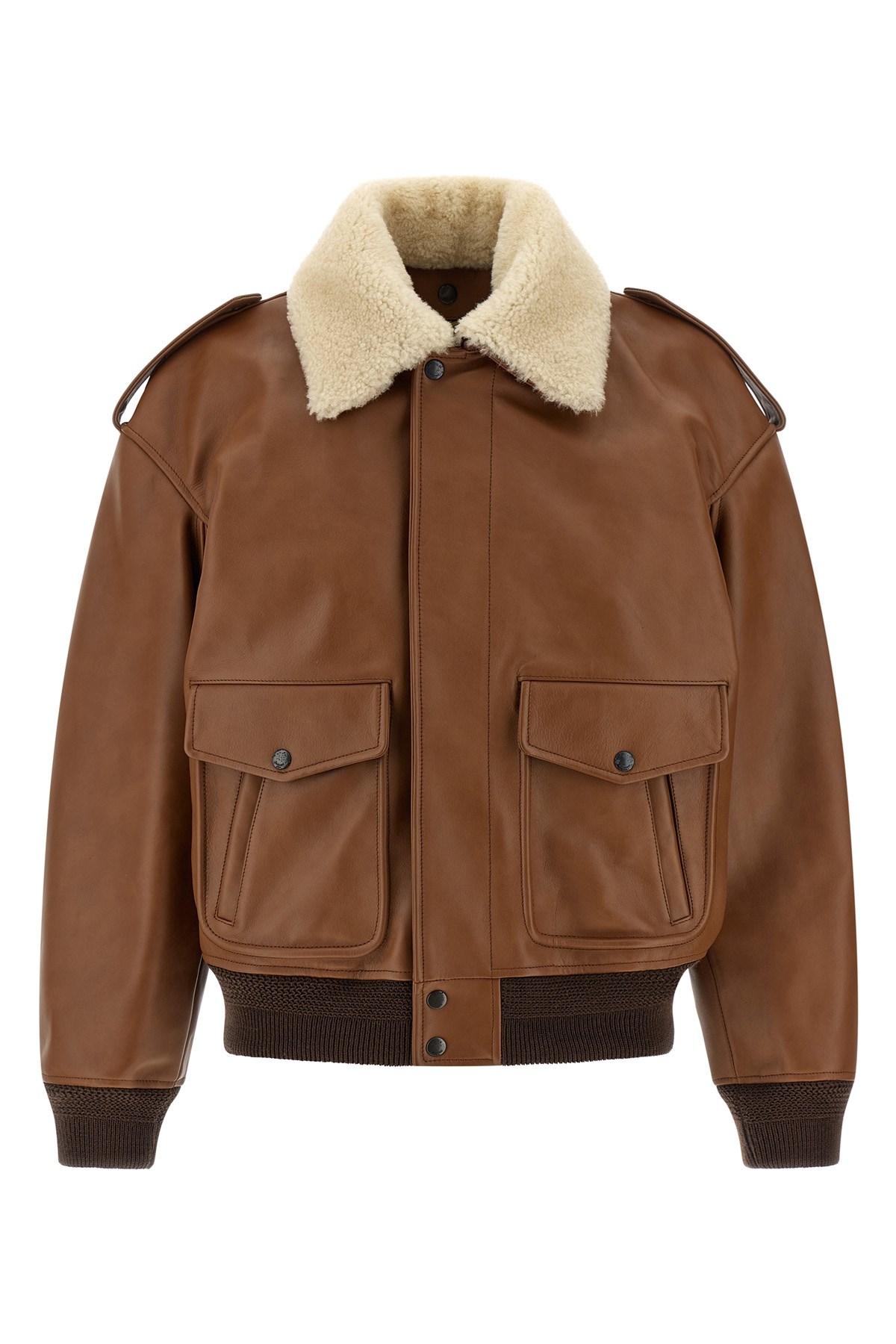 Saint Laurent Aviator Bomber Jacket In Brown
