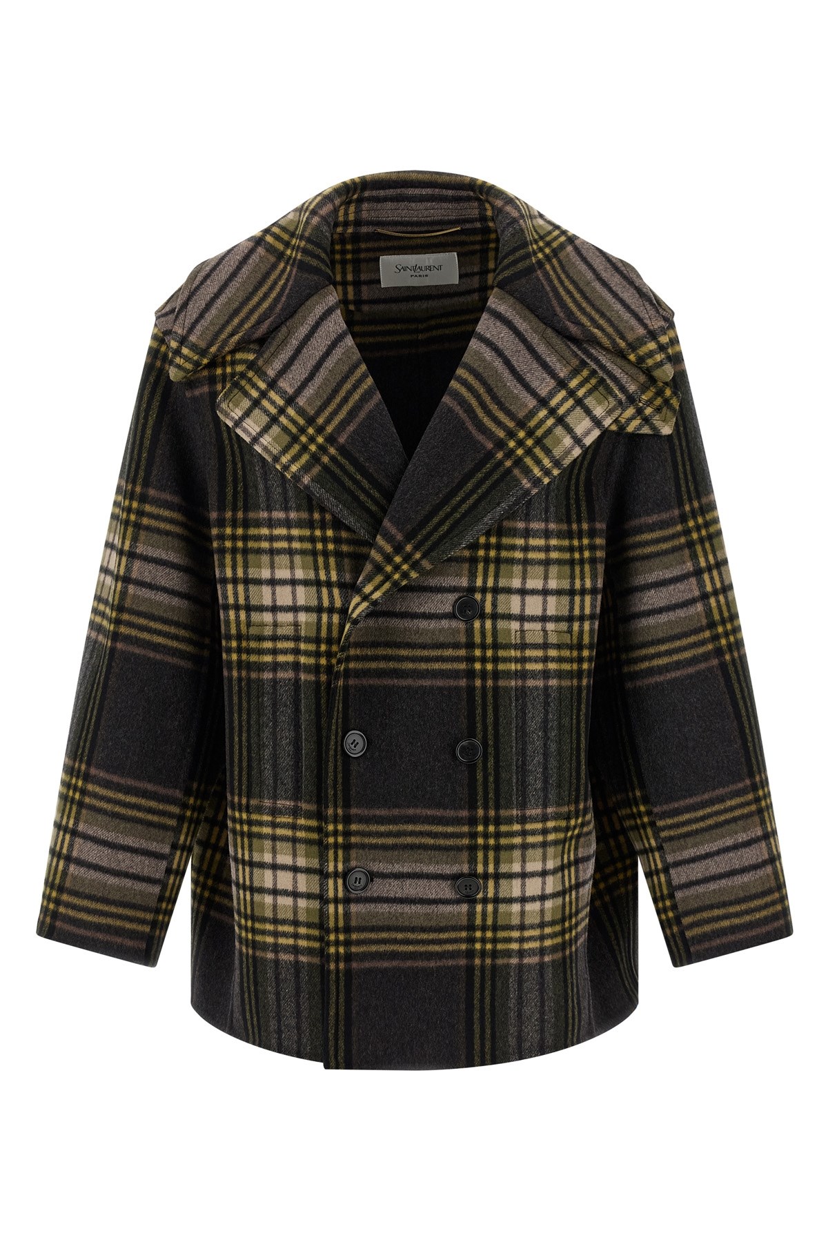 Saint Laurent Double-breasted Tartan-check Coat In Multi