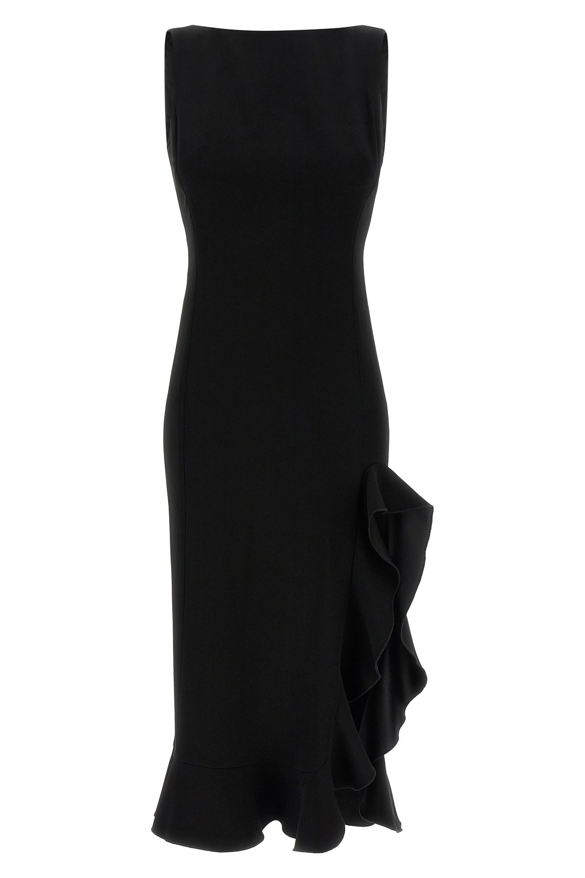 Pinko Midi Dress With Ruffle Detail And Fitted Silhouette In Black